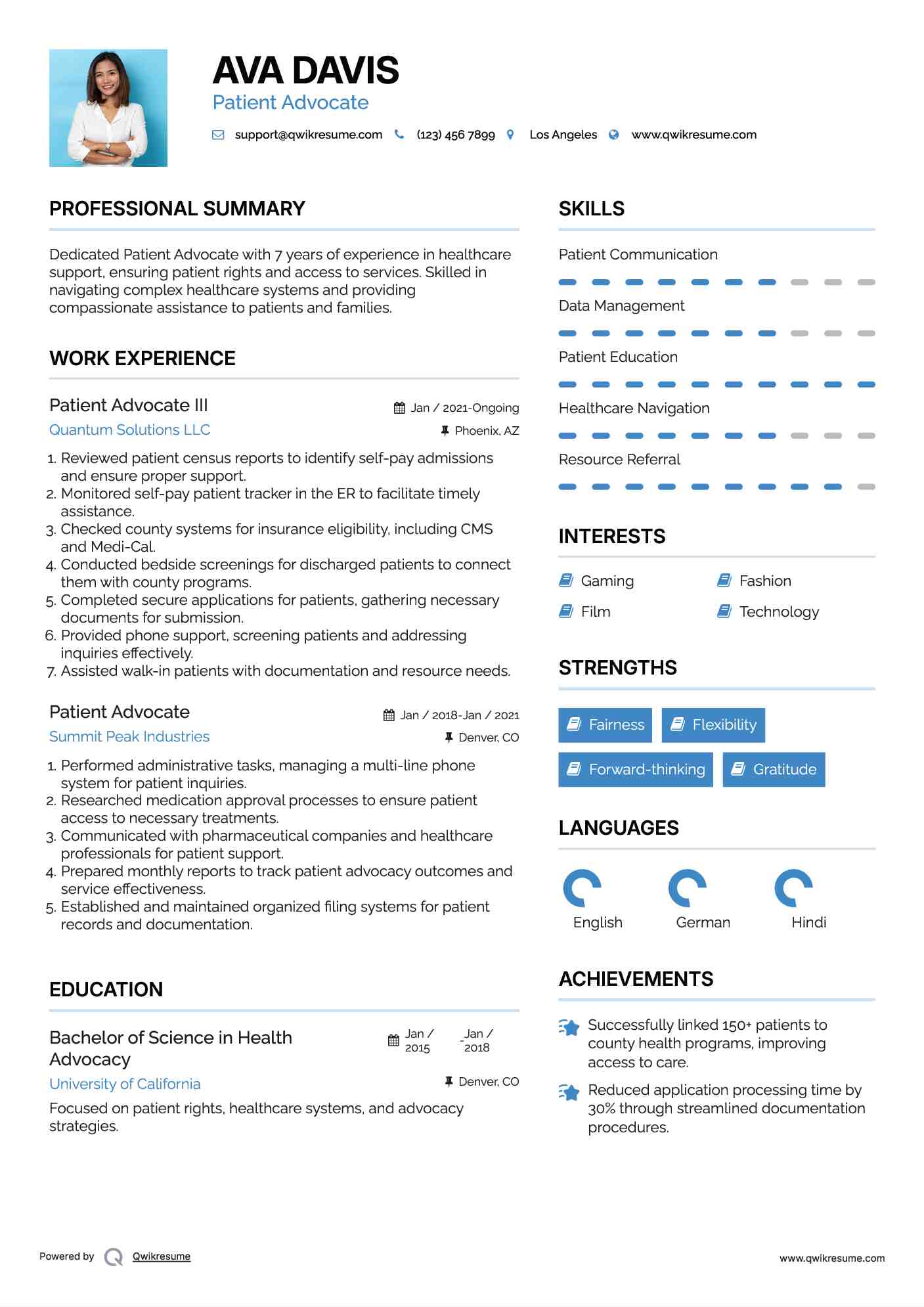 Patient Advocate III Resume Example
