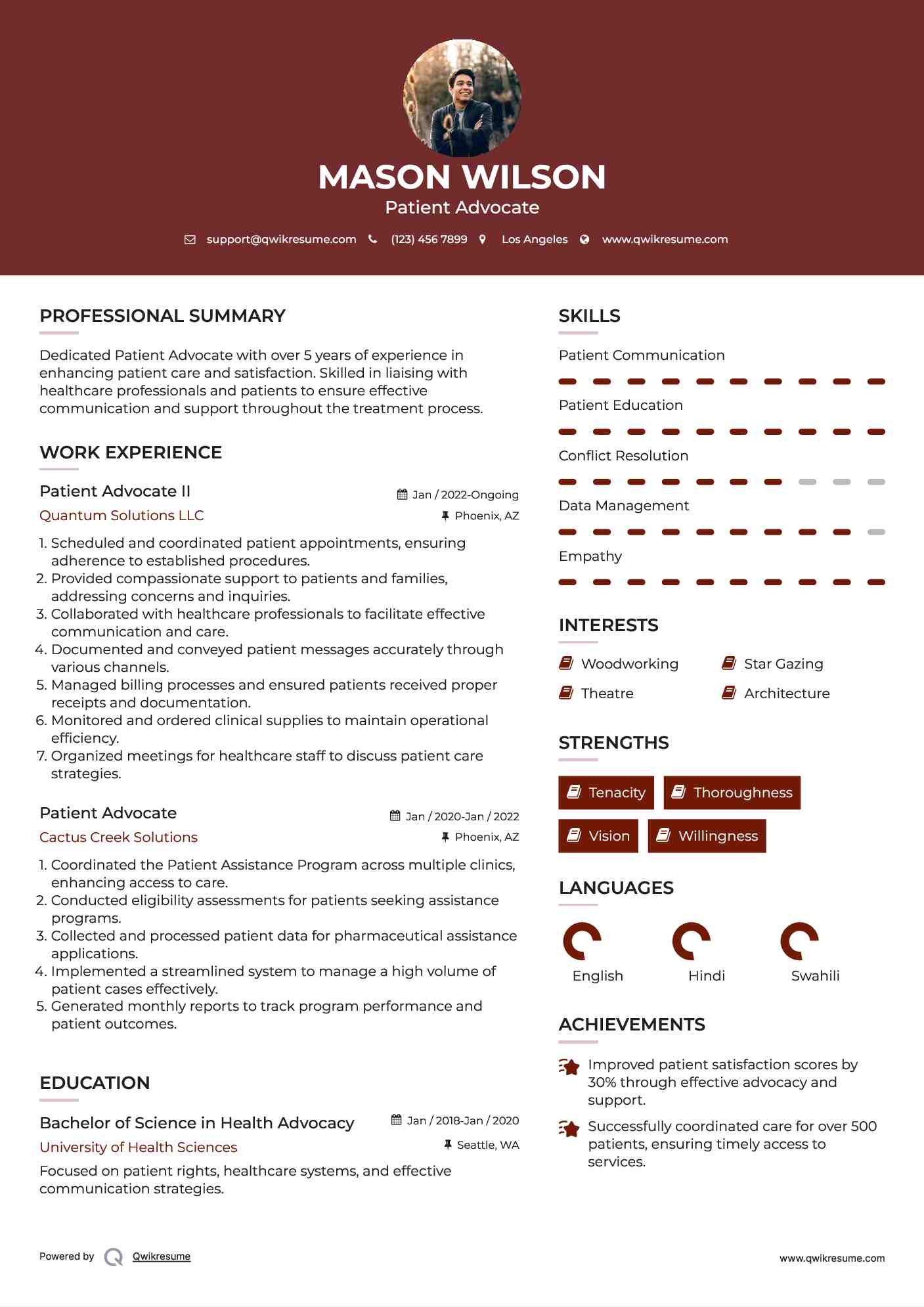 Patient Advocate II Resume Format