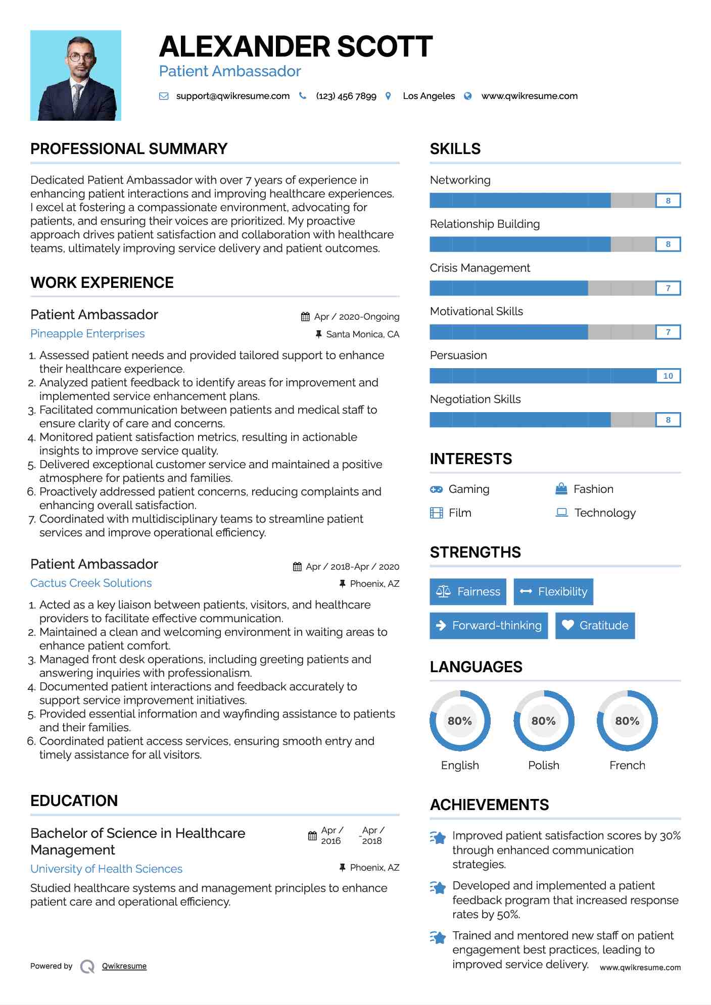Patient Ambassador Resume Model