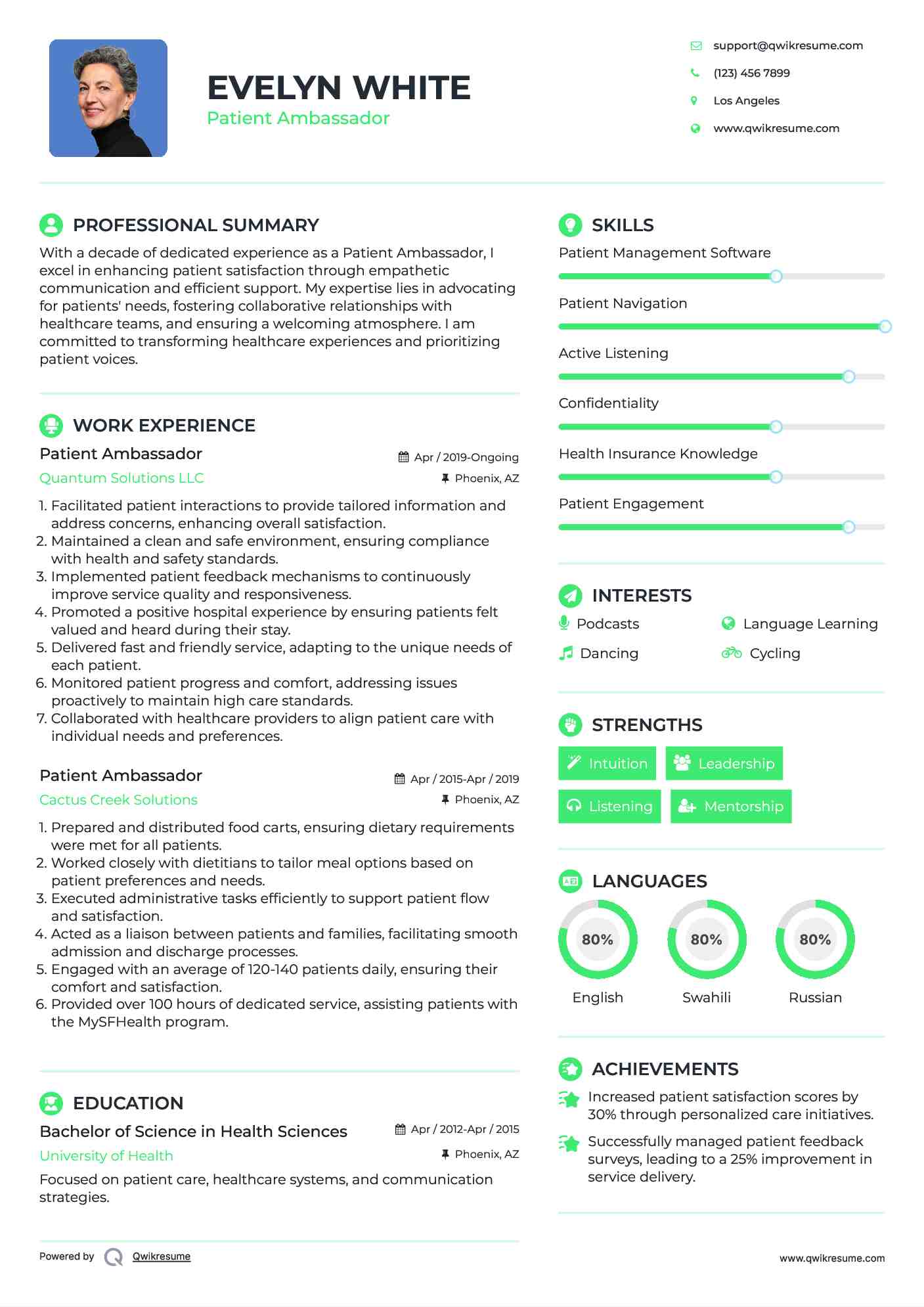 Patient Ambassador Resume Format
