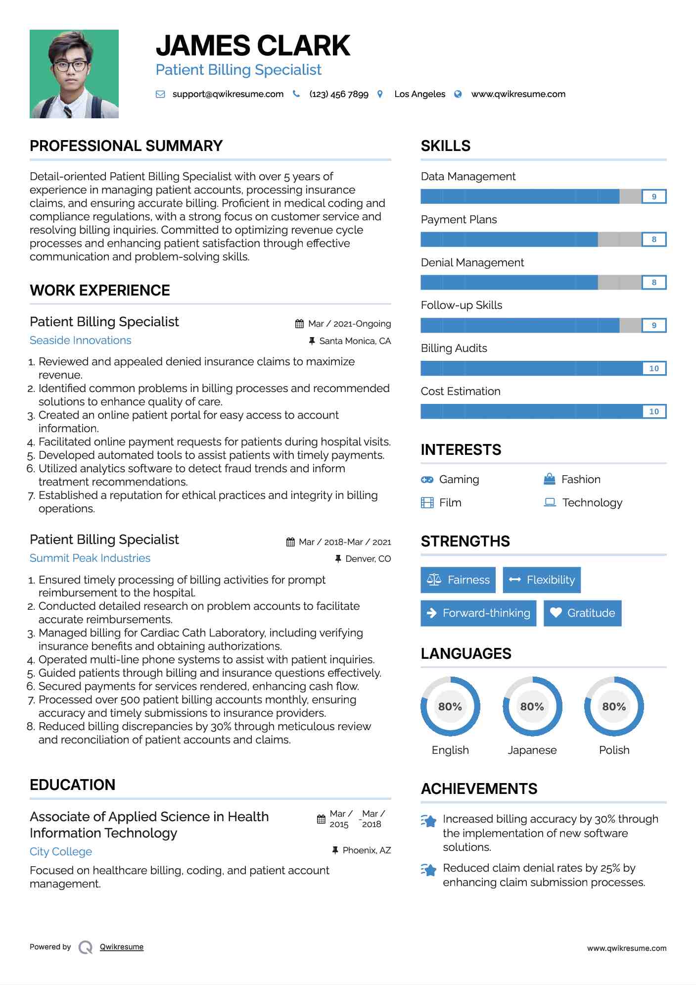 Patient Billing Specialist Resume Format