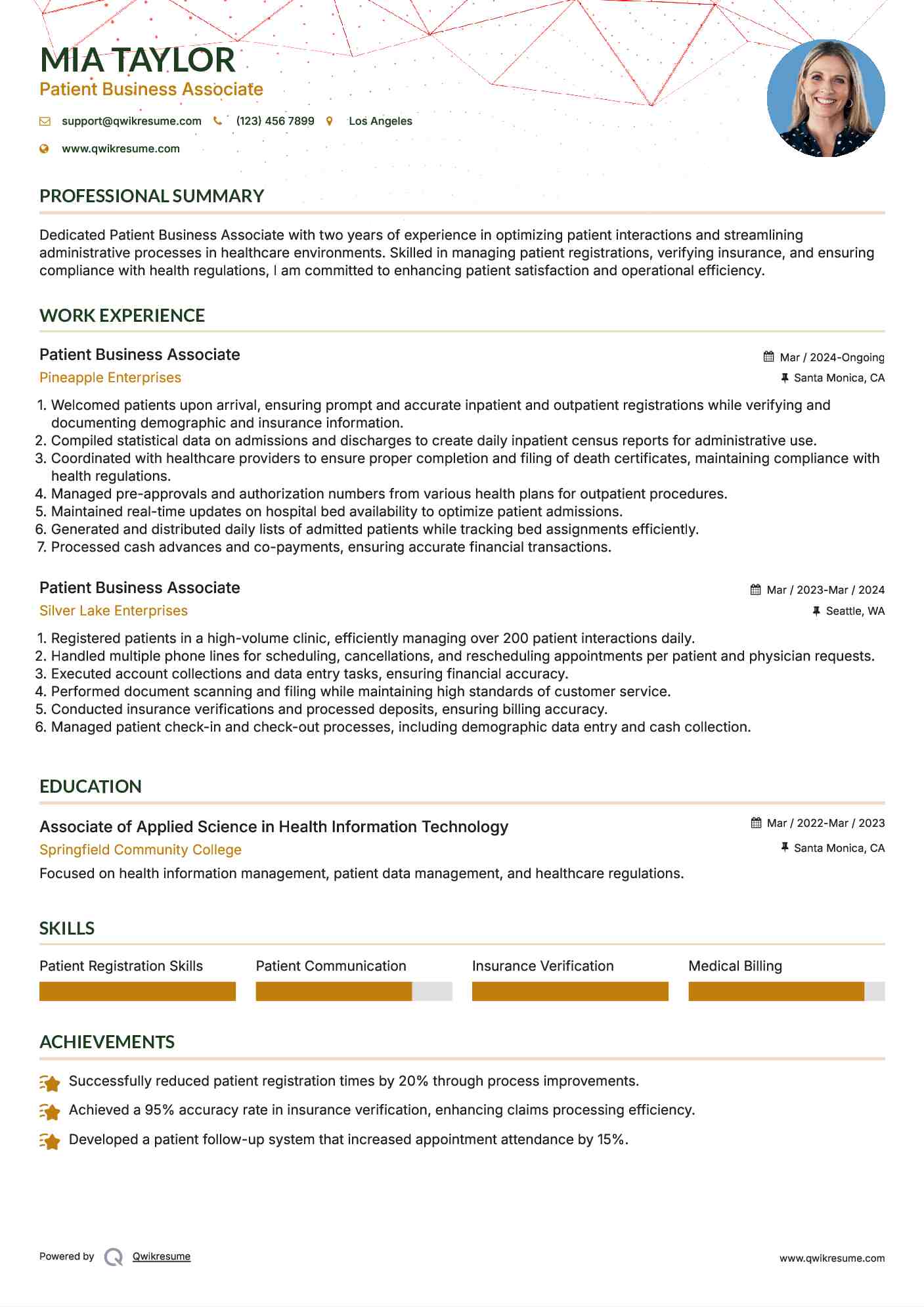 Patient Business Associate Resume Format