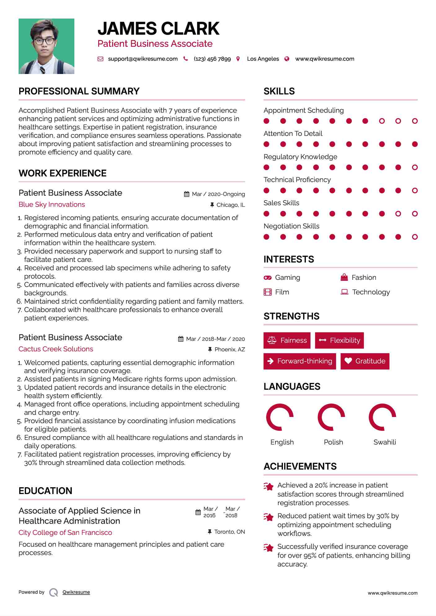 Patient Business Associate Resume Format