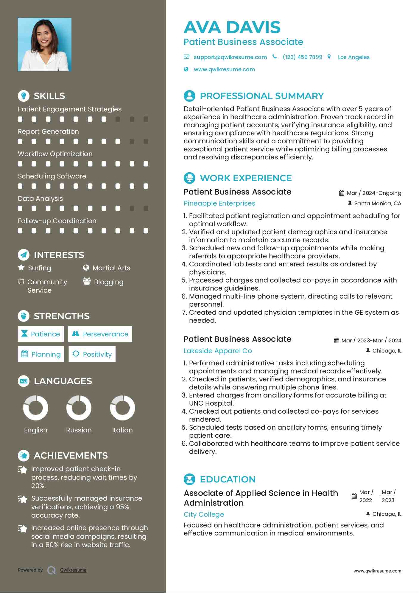Patient Business Associate Resume Format