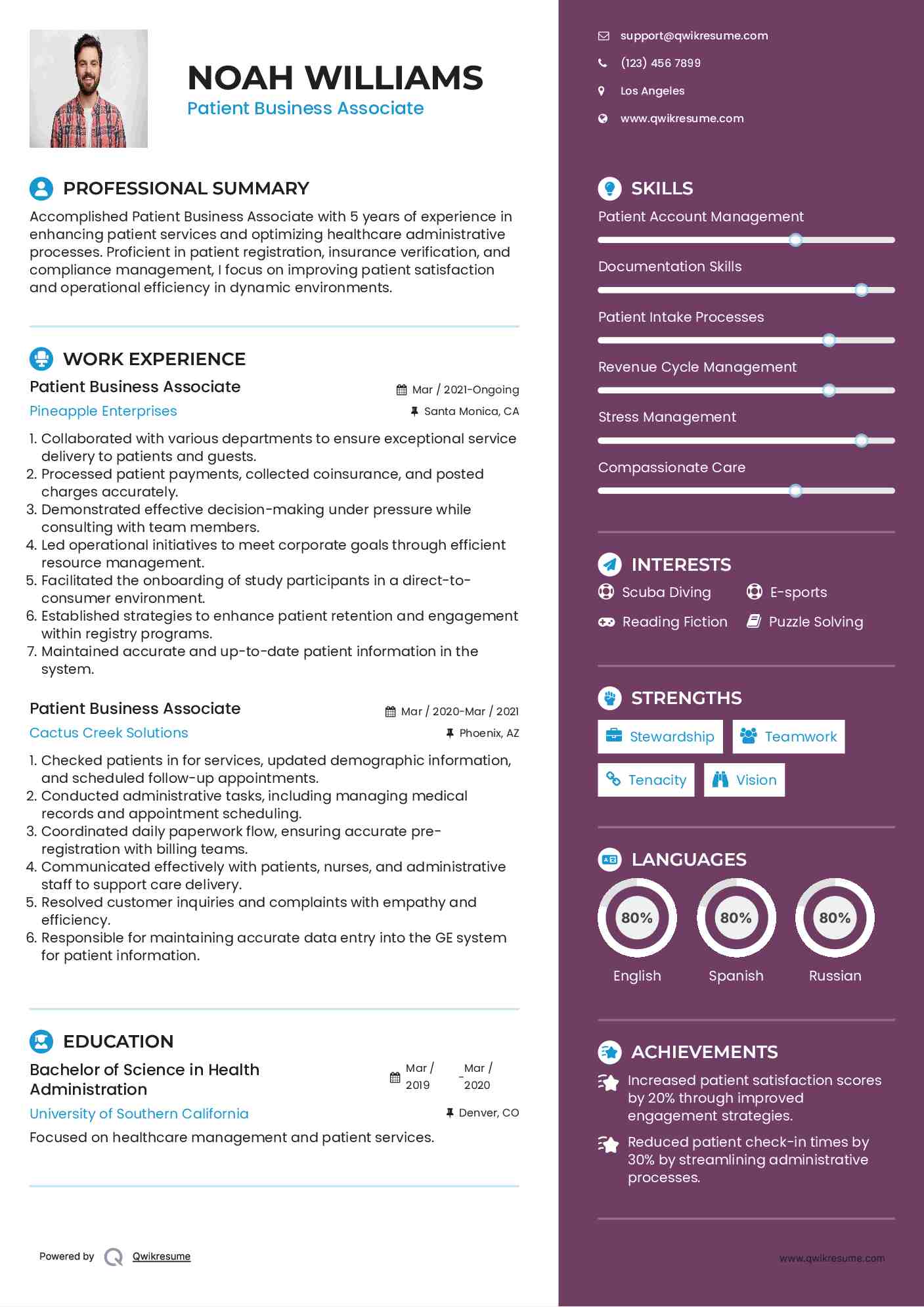 Patient Business Associate Resume Example