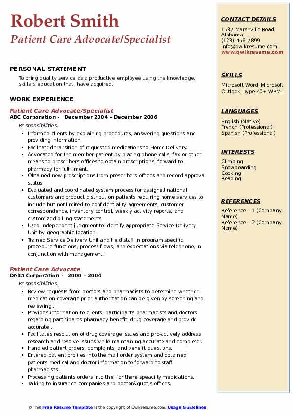 Patient Care Advocate Resume Samples QwikResume