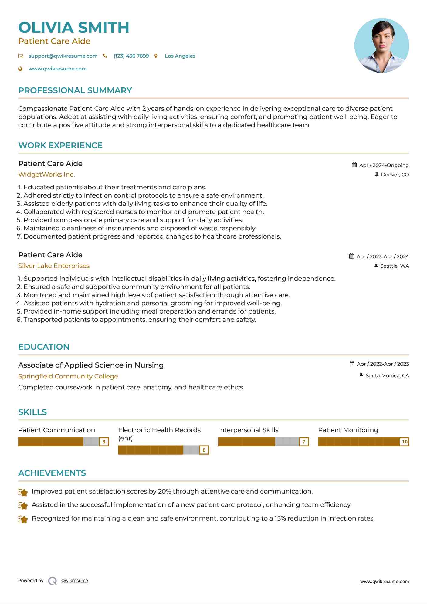 Patient Care Aide Resume Format