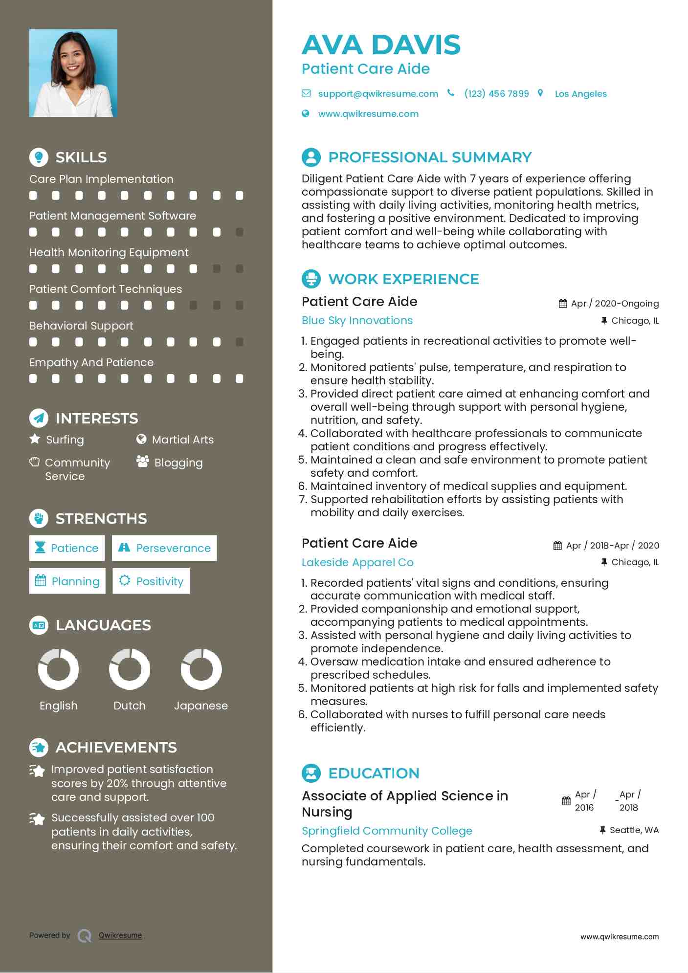 Patient Care Aide Resume Model
