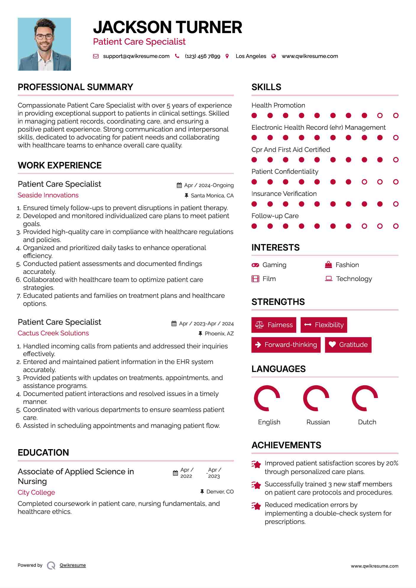 Patient Care Specialist Resume Format