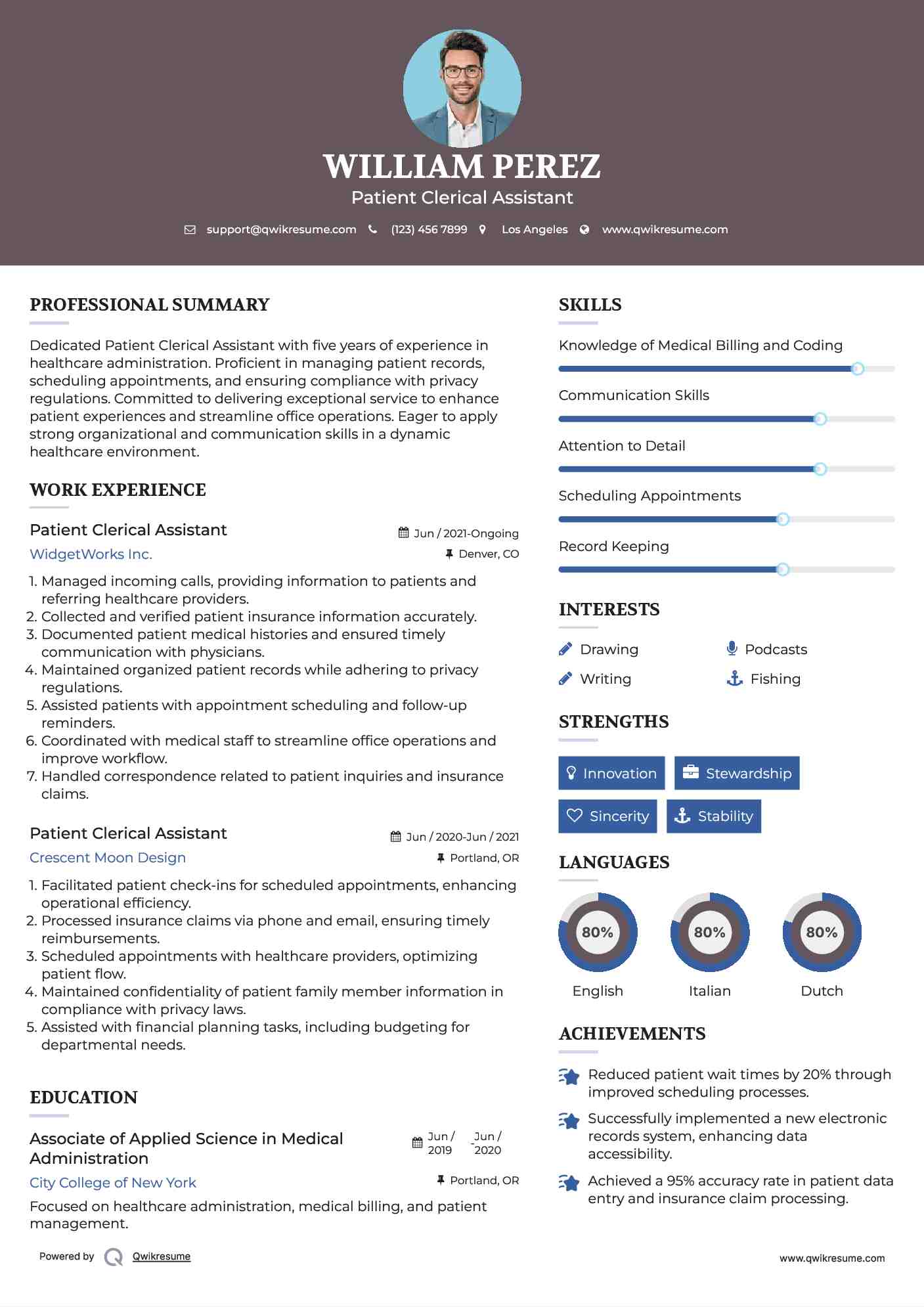 Patient Clerical Assistant Resume Format