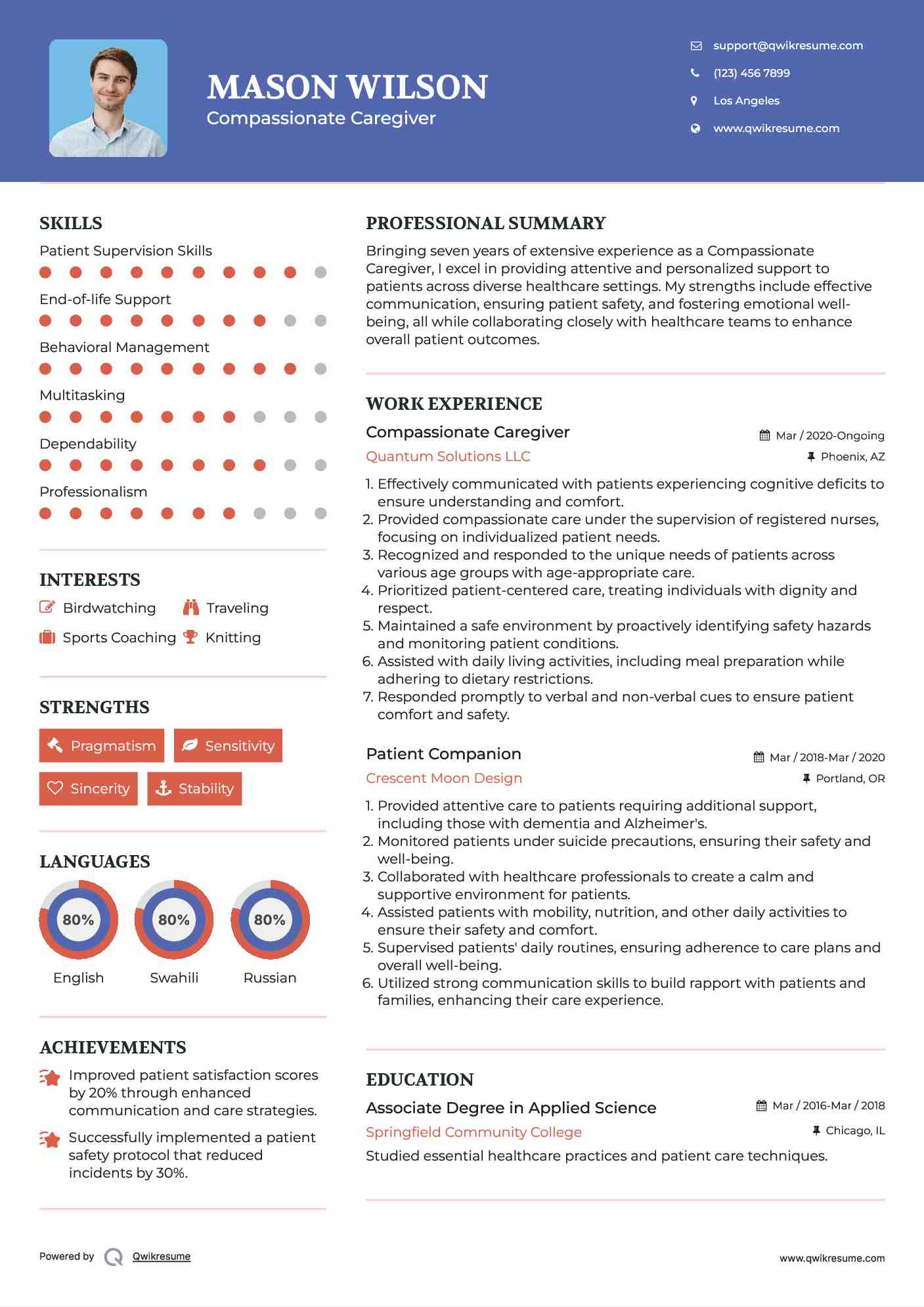 Compassionate Caregiver Resume Model