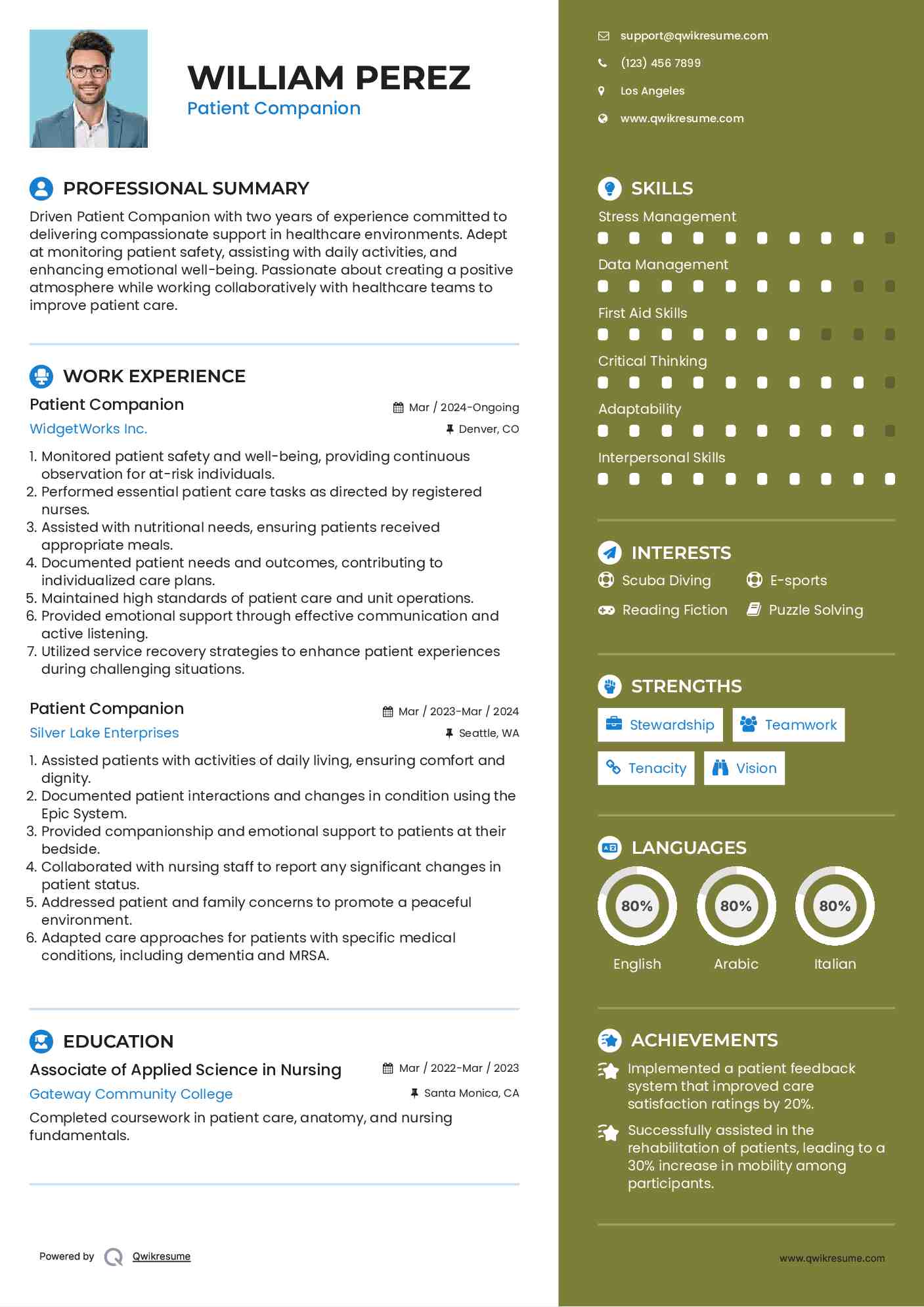Patient Companion Resume Format