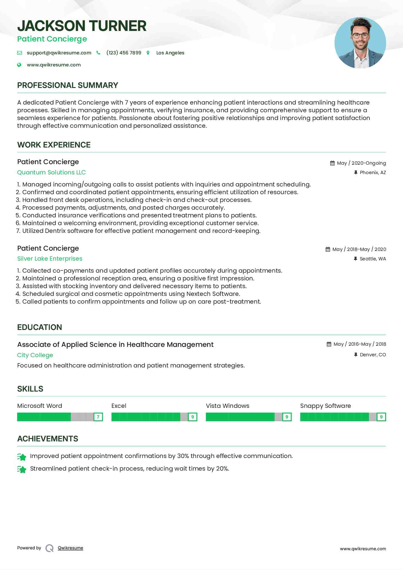 Patient Concierge Resume Template