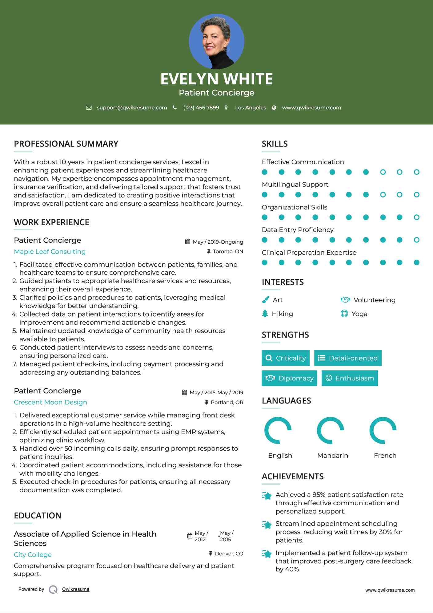 Patient Concierge Resume Sample