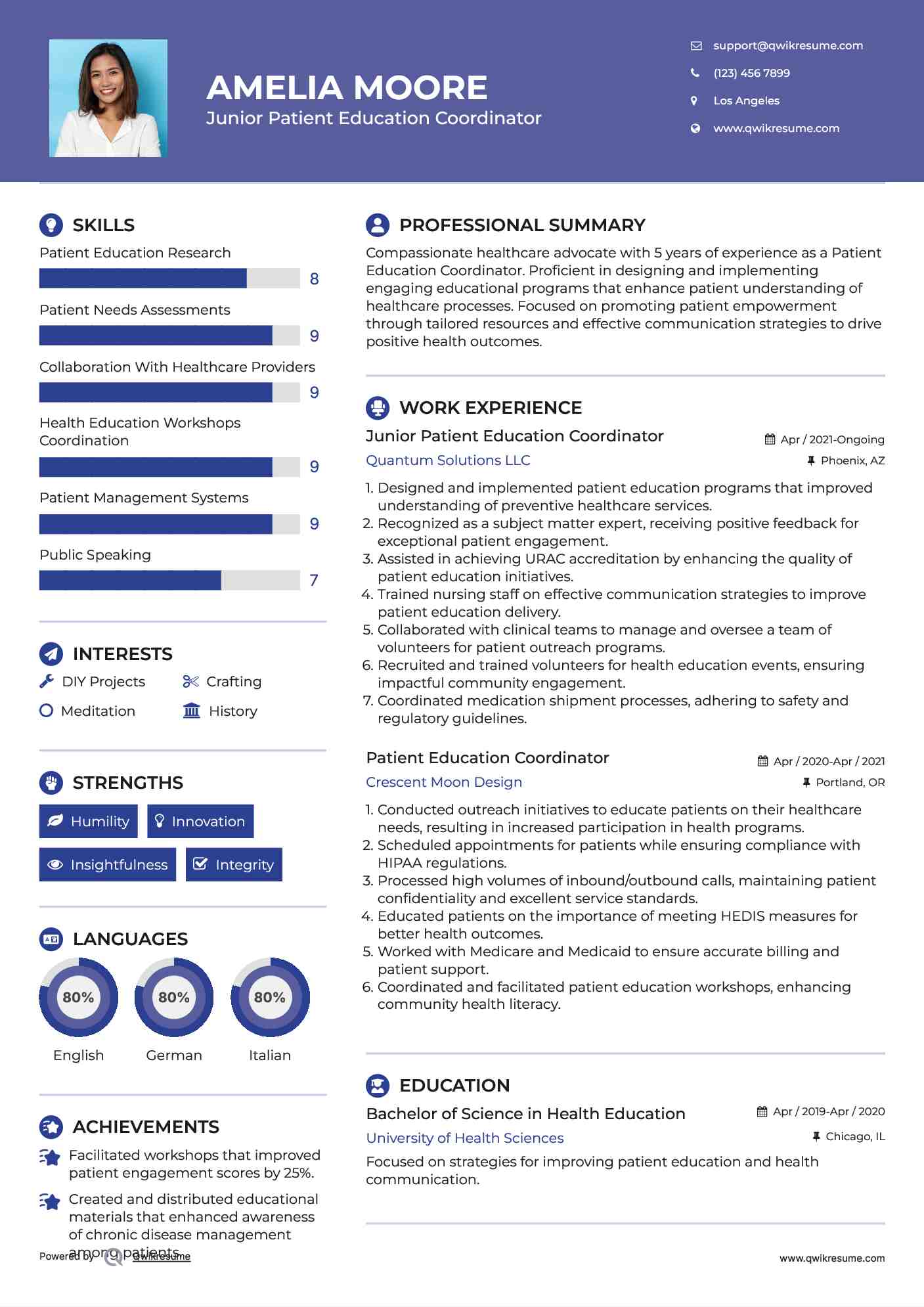 Junior Patient Education Coordinator Resume Model
