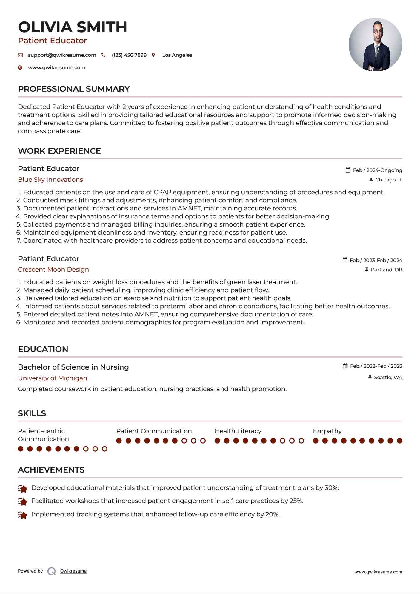 Patient Educator Resume Template