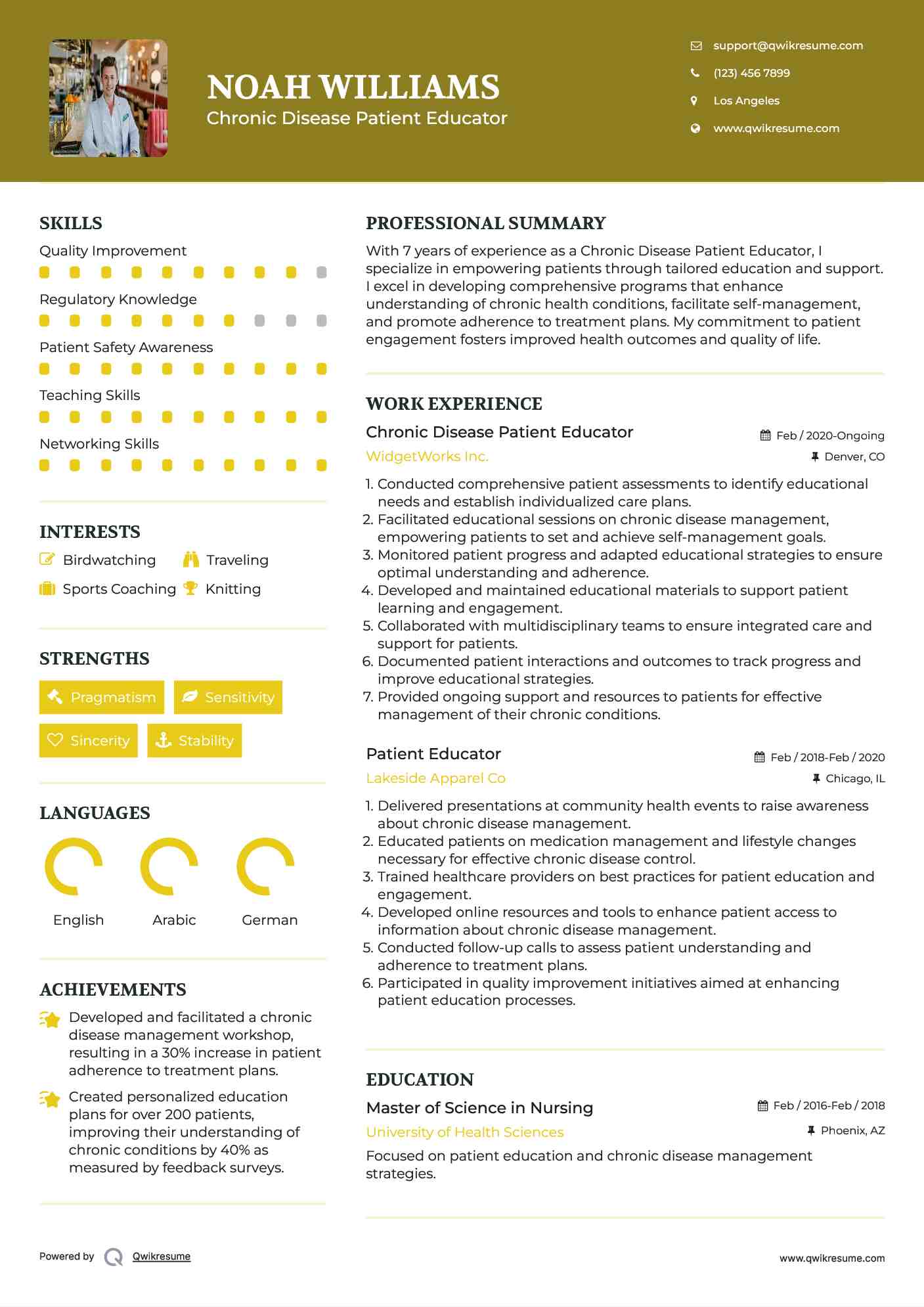 Chronic Disease Patient Educator Resume Sample