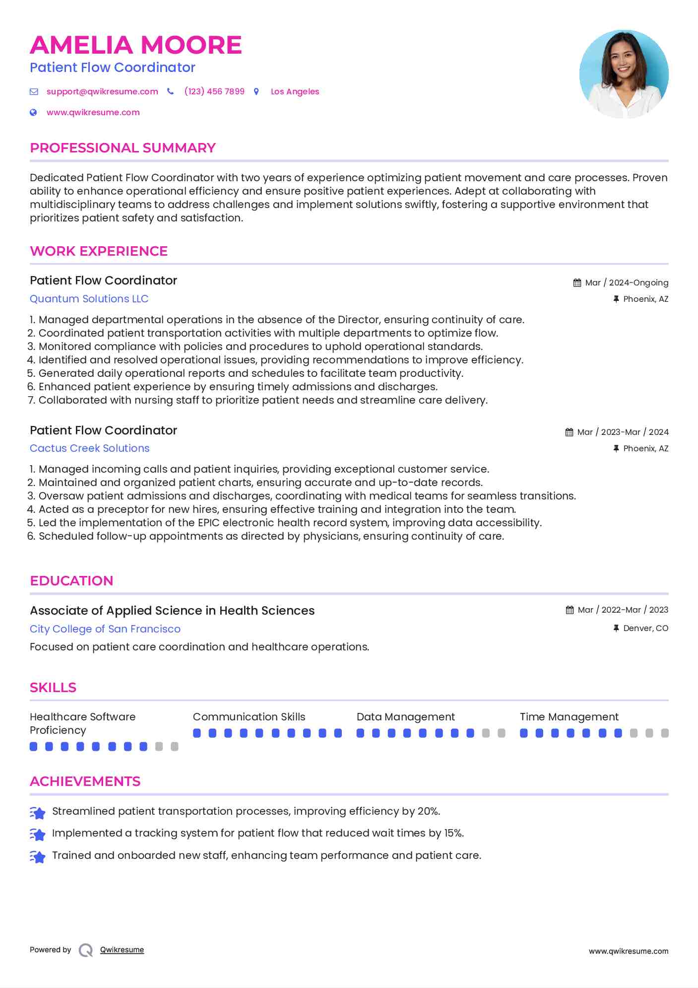 Patient Flow Coordinator Resume Example