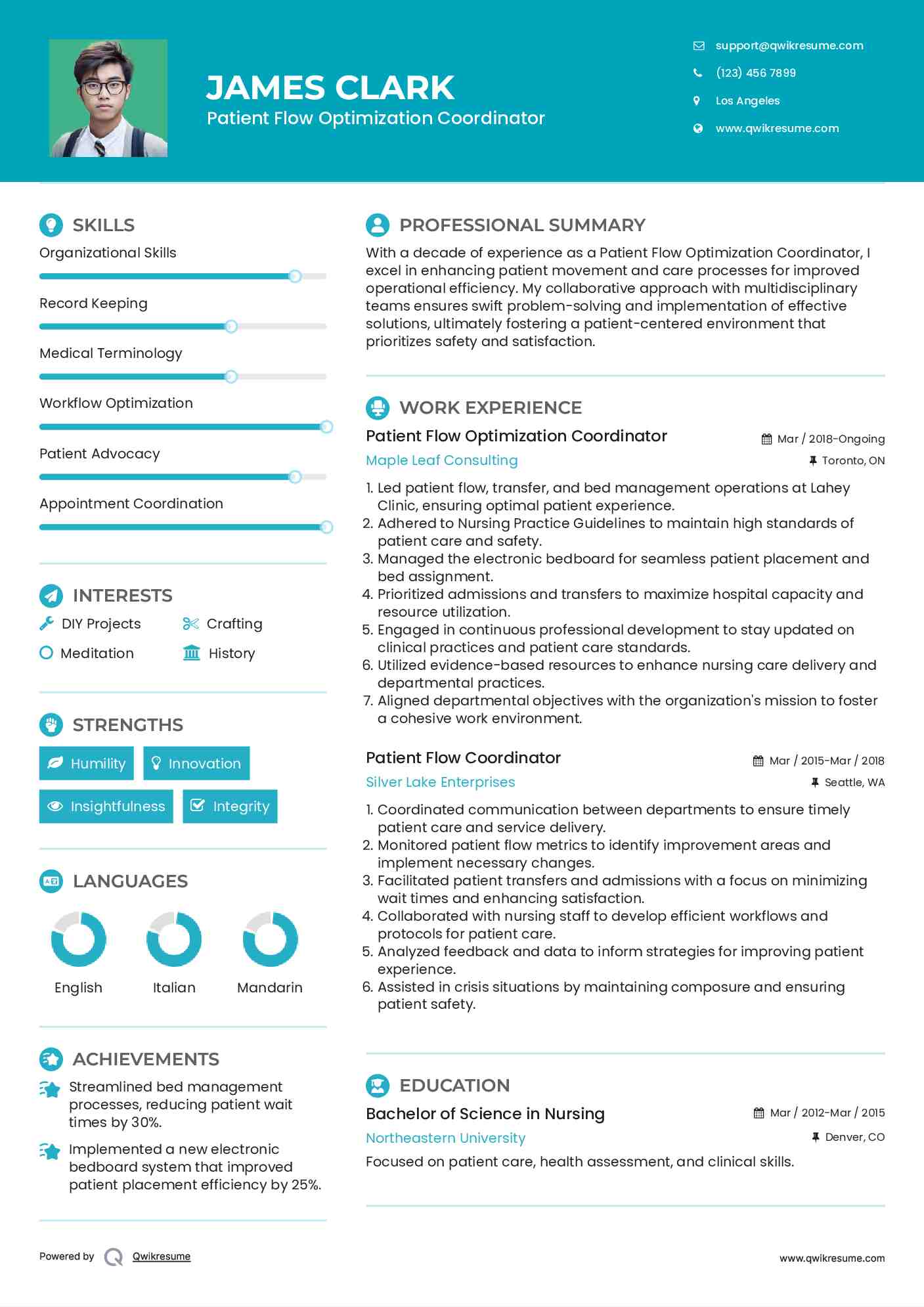 Patient Flow Optimization Coordinator Resume Format
