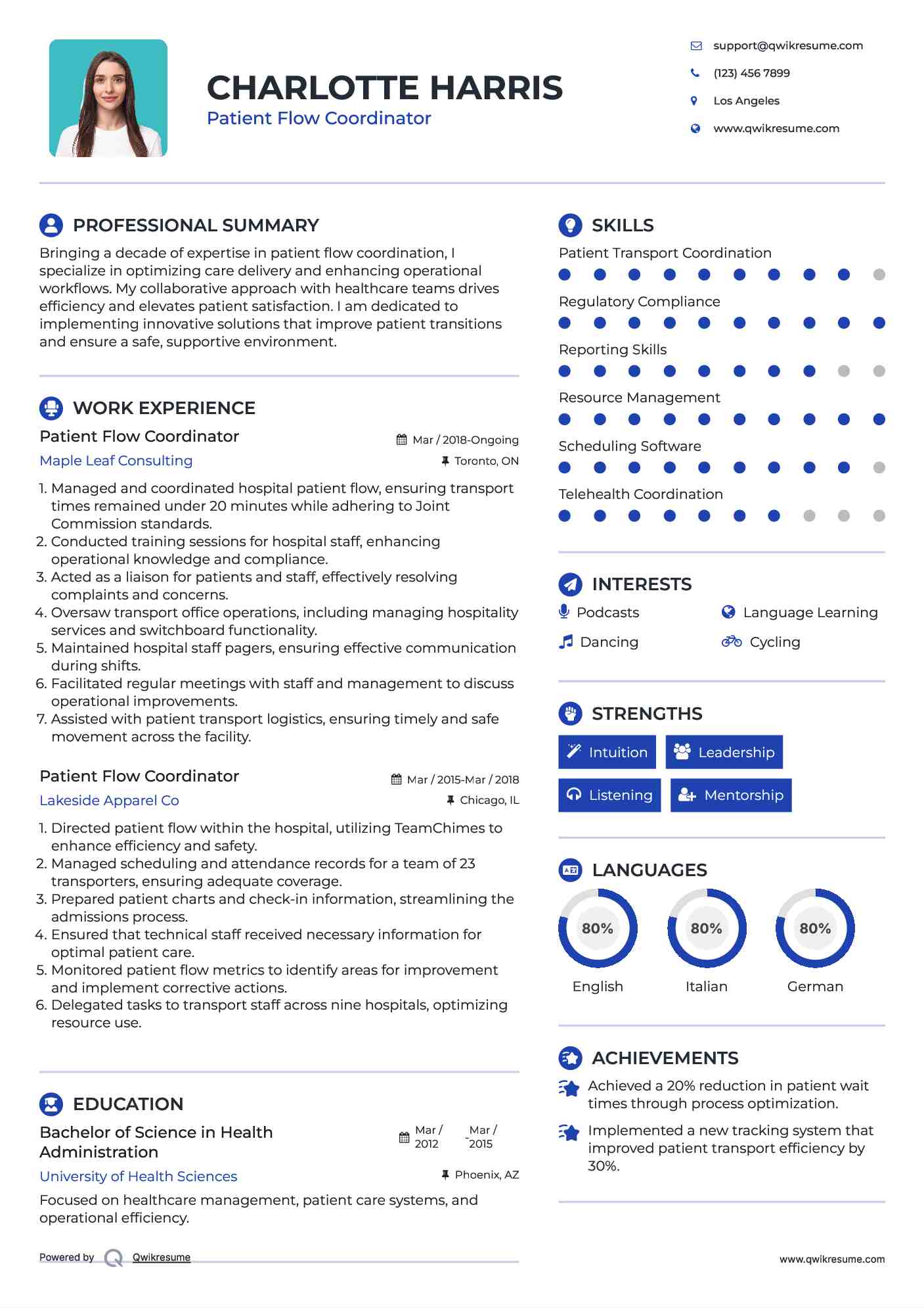 Patient Flow Coordinator Resume Sample