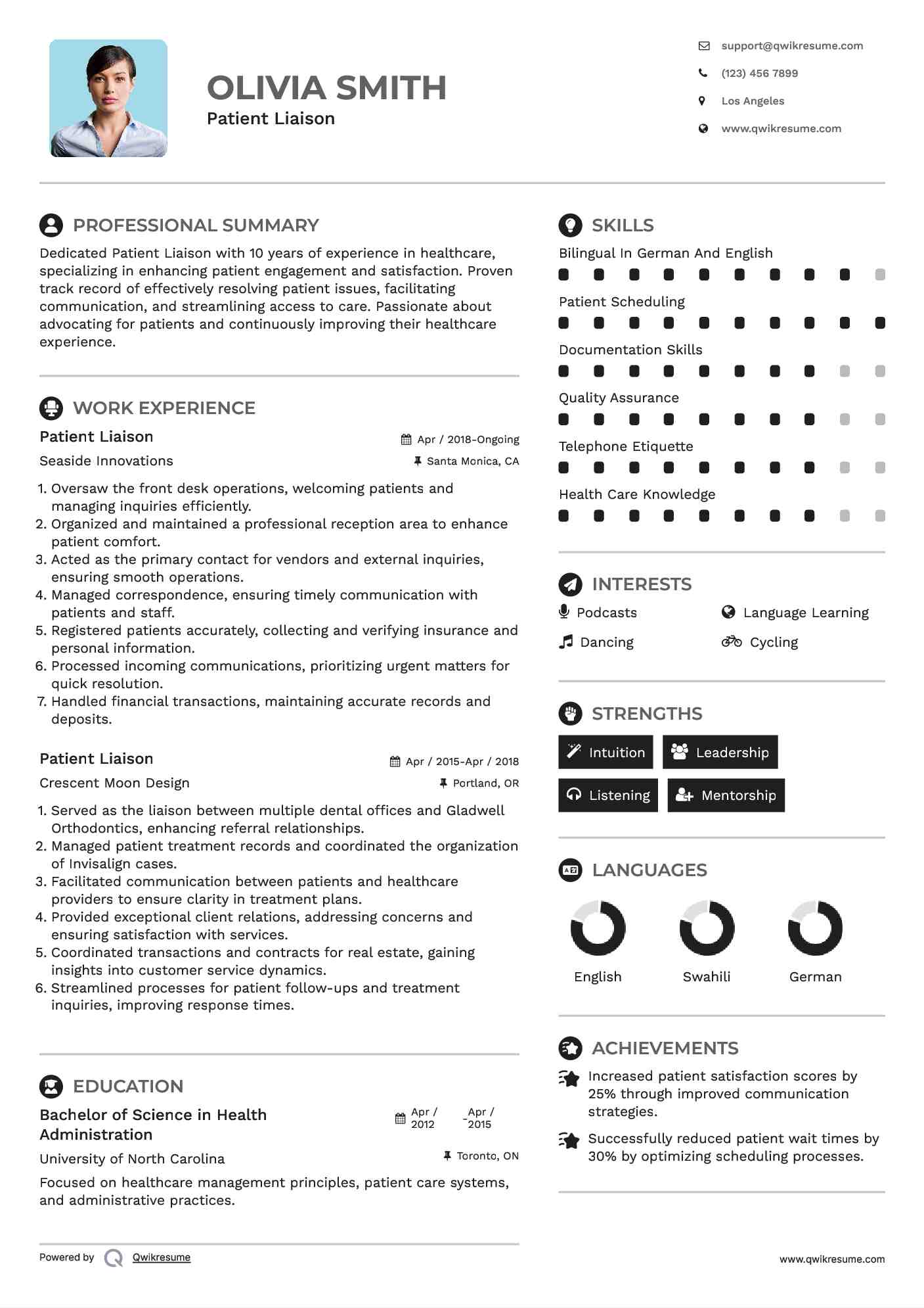 Patient Liaison Resume Sample