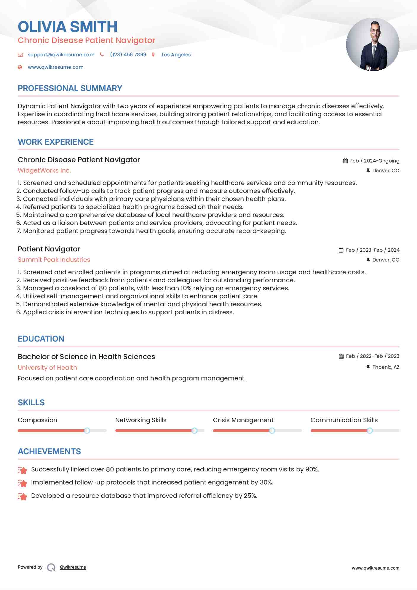 Chronic Disease Patient Navigator Resume Template