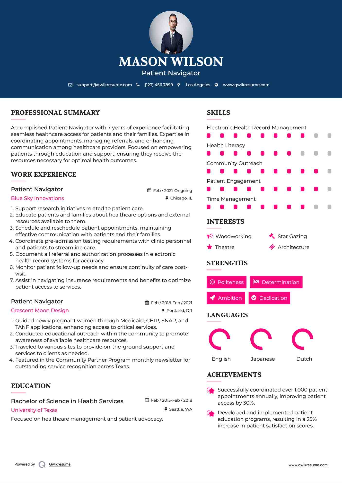 Patient Navigator Resume Format