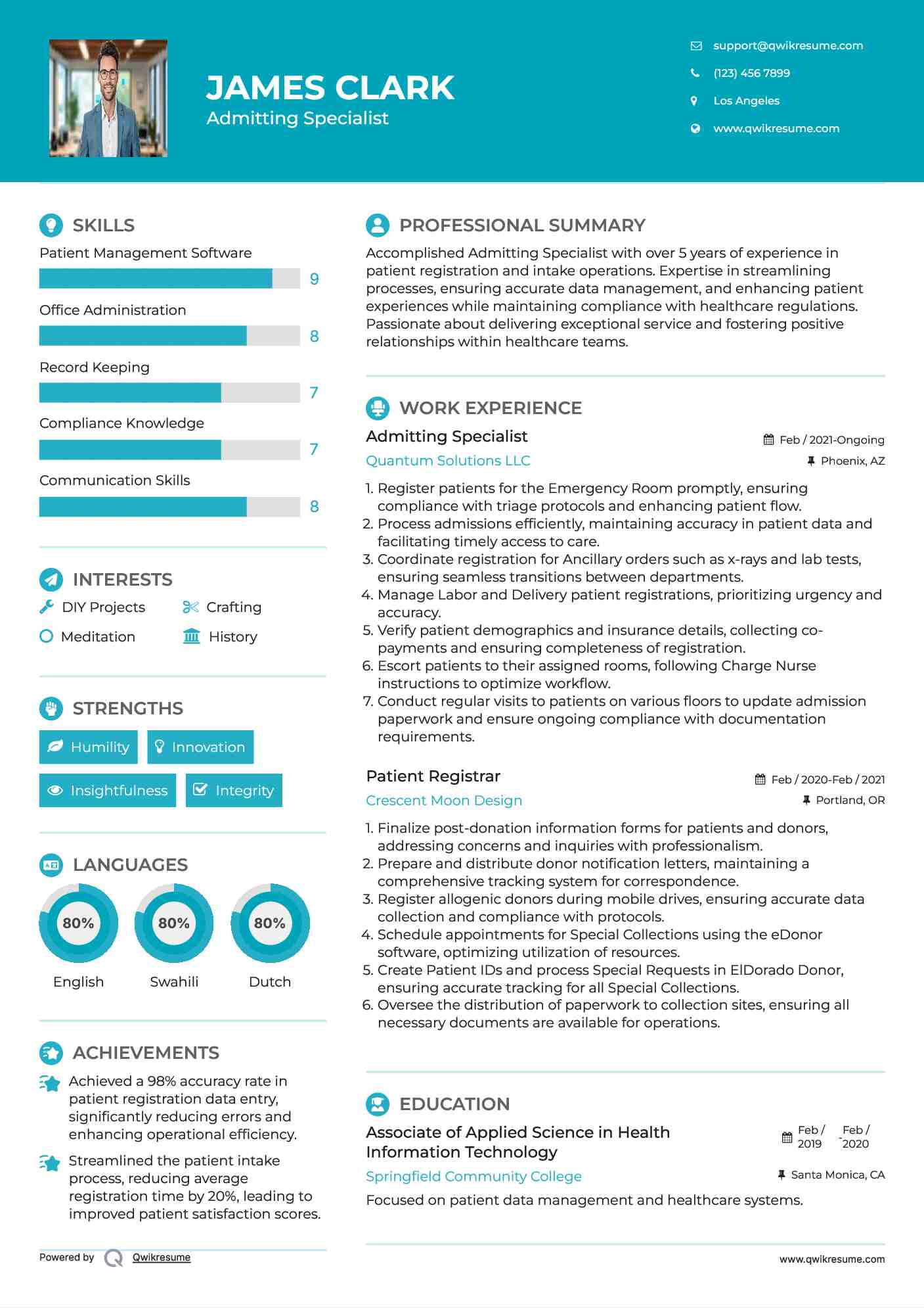 Patient Registrar Resume Samples QwikResume