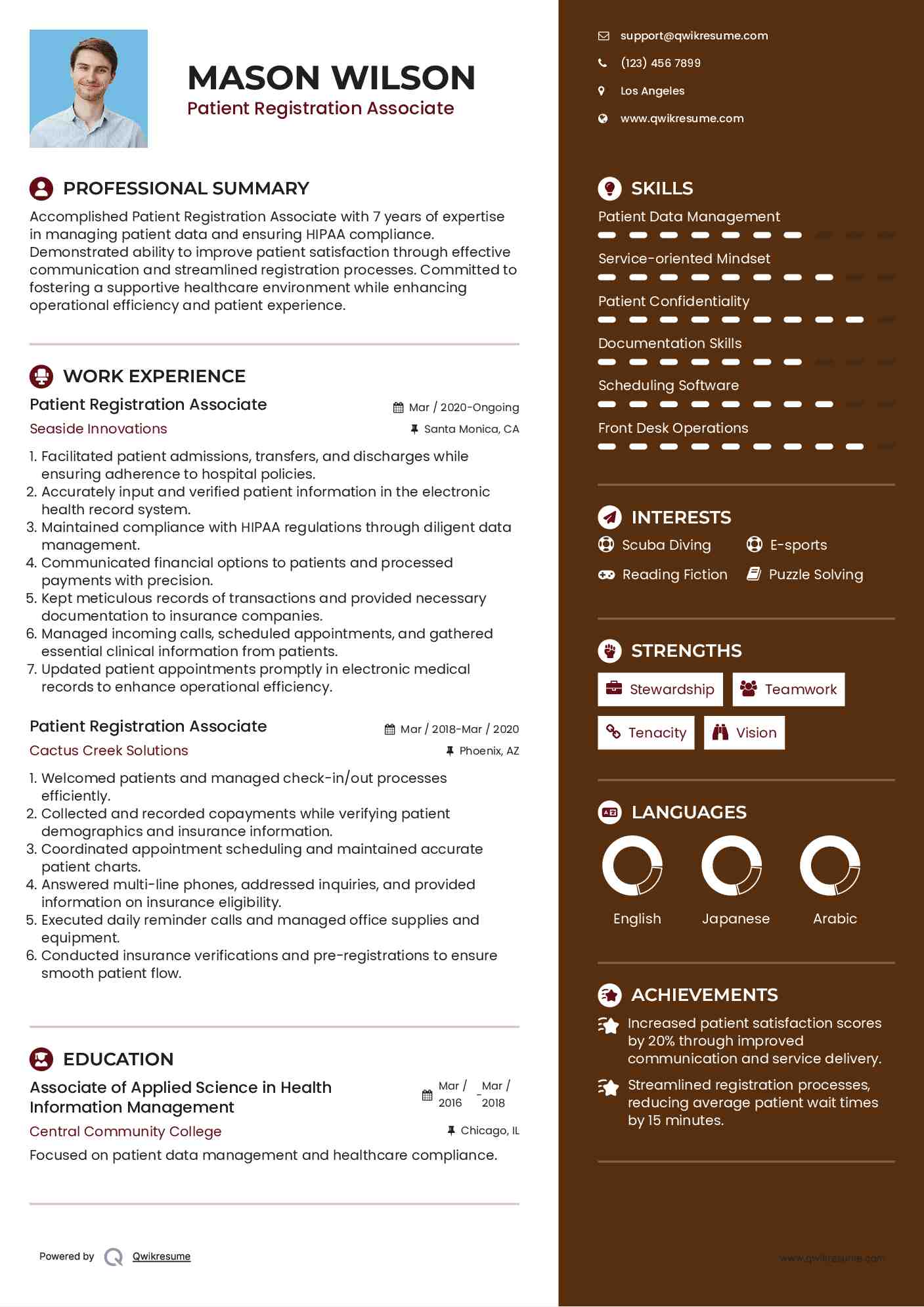 Patient Registration Associate Resume Format