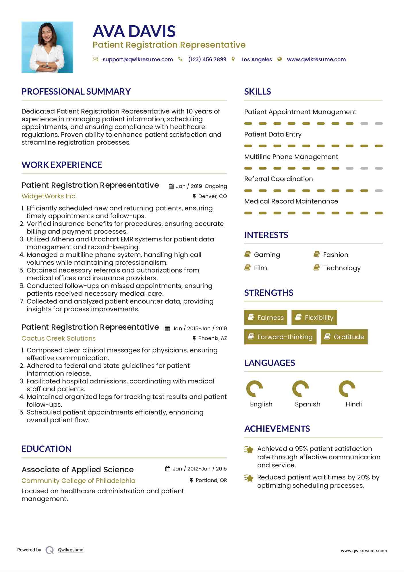 Patient Registration Representative Resume Template