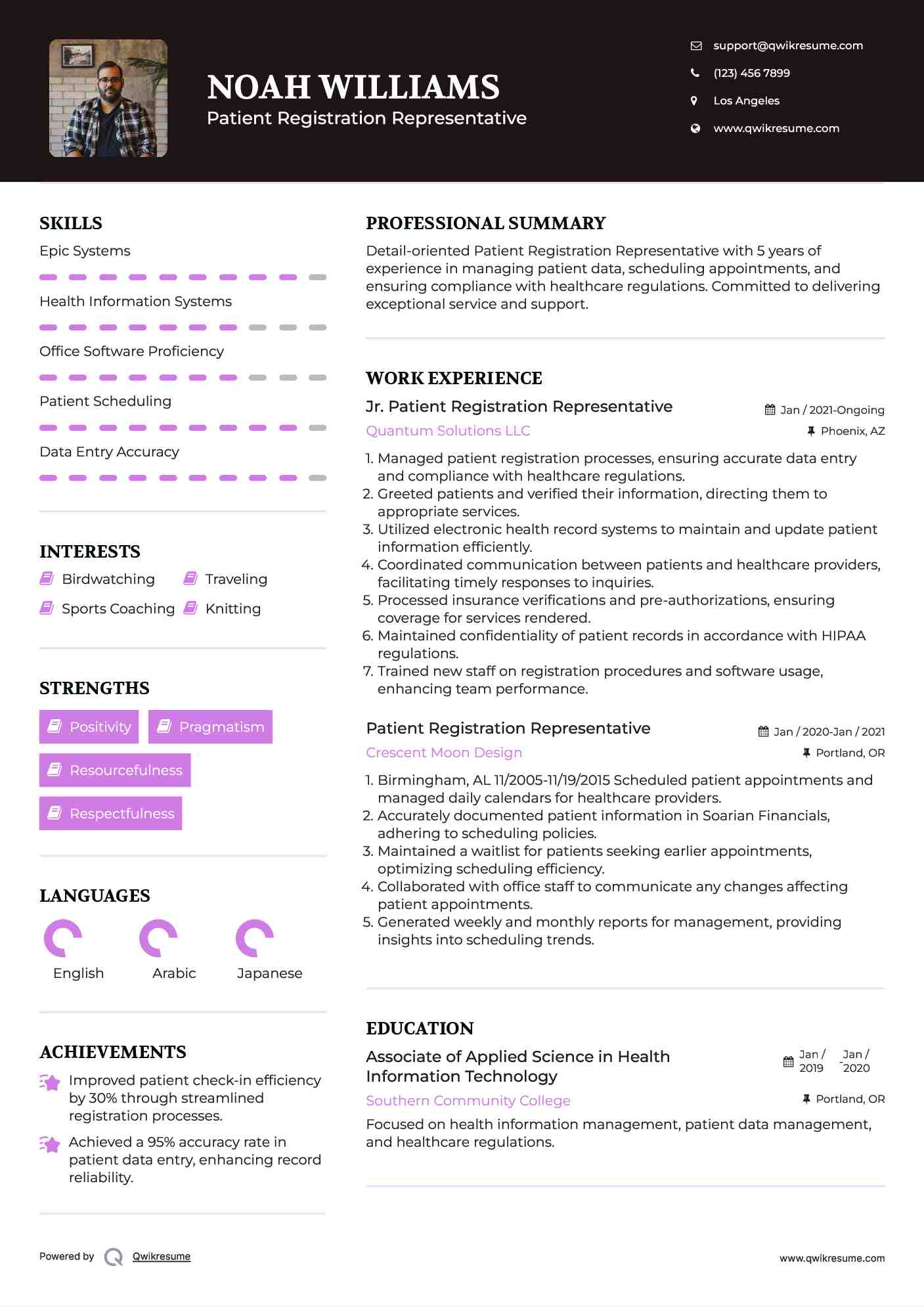Jr. Patient Registration Representative Resume Template