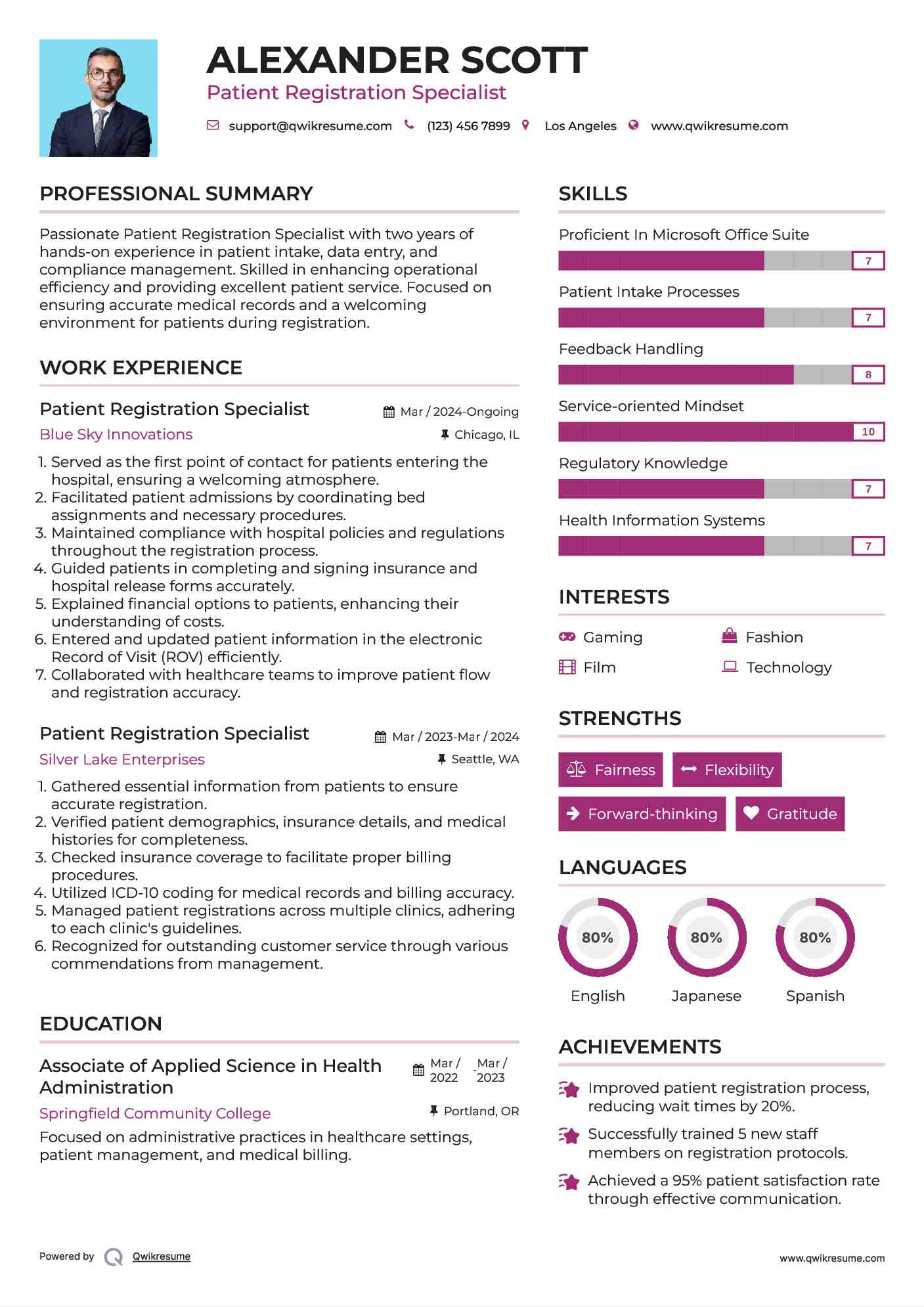 Patient Registration Specialist Resume Sample