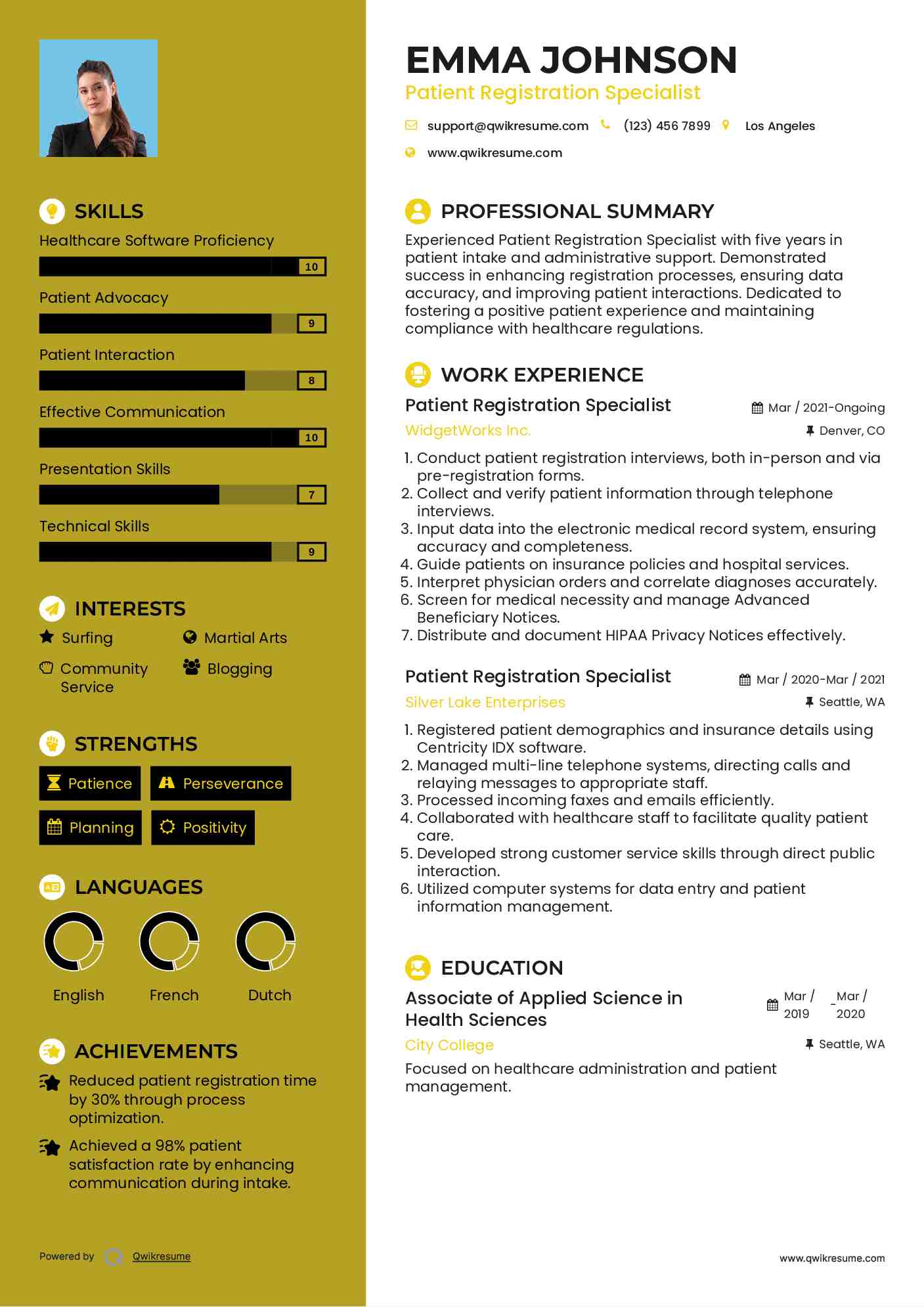 Patient Registration Specialist Resume Sample