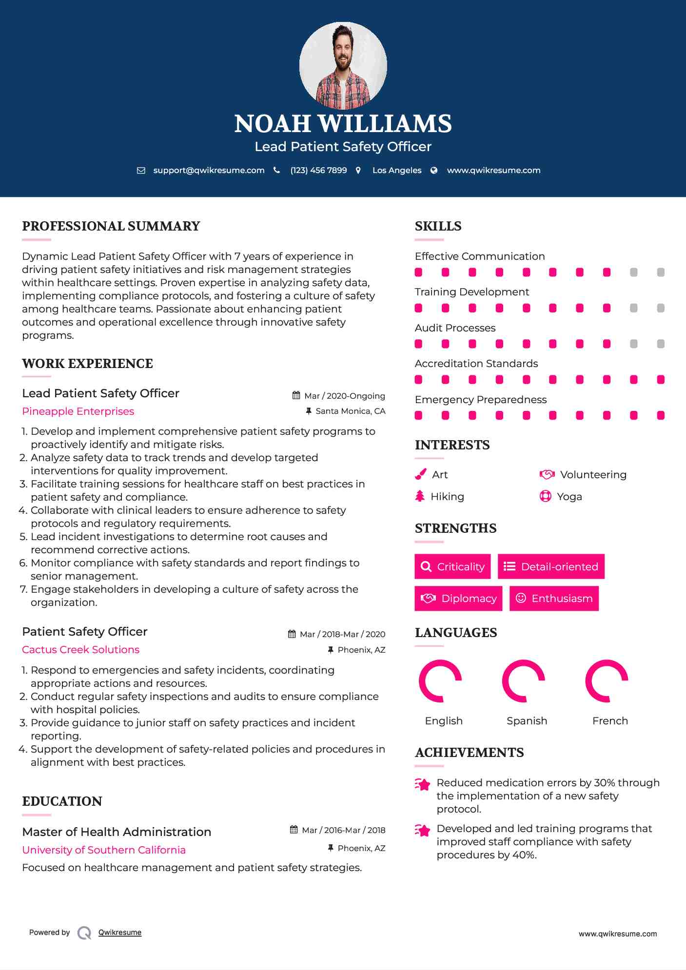 Lead Patient Safety Officer Resume Template