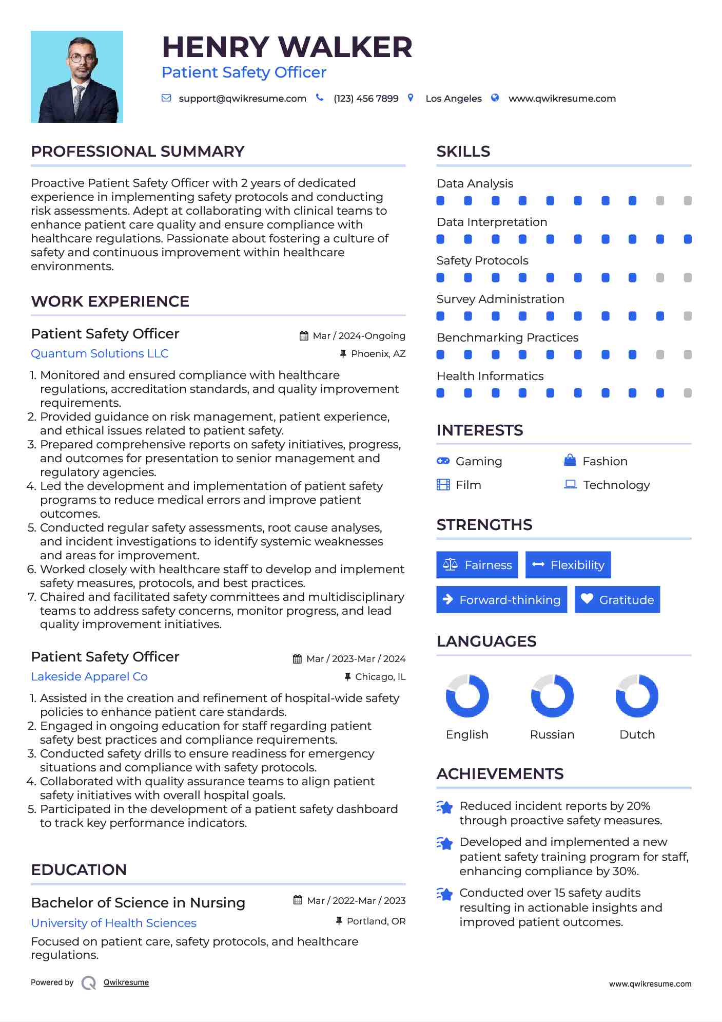 Patient Safety Officer Resume Template