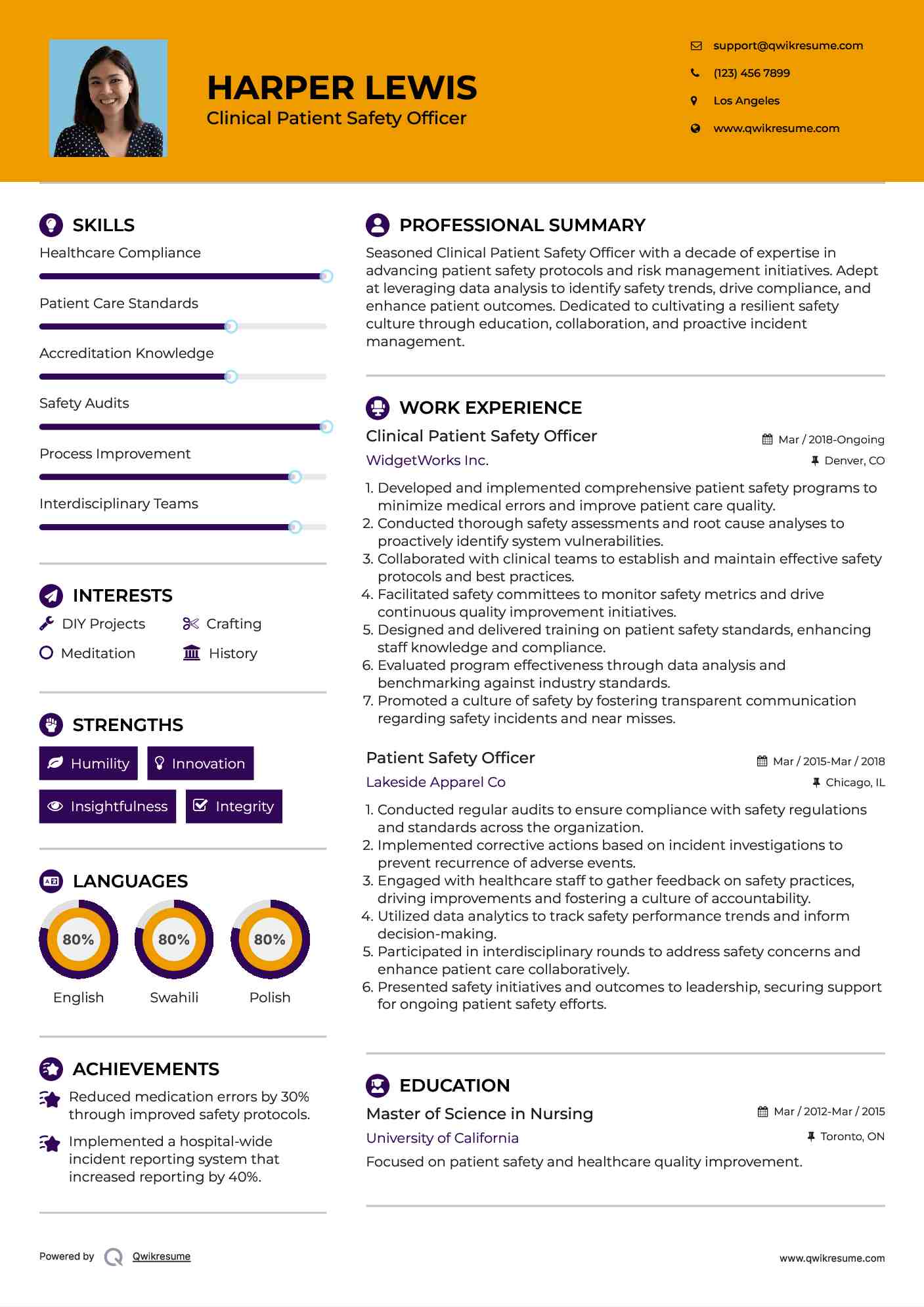 Clinical Patient Safety Officer Resume Model
