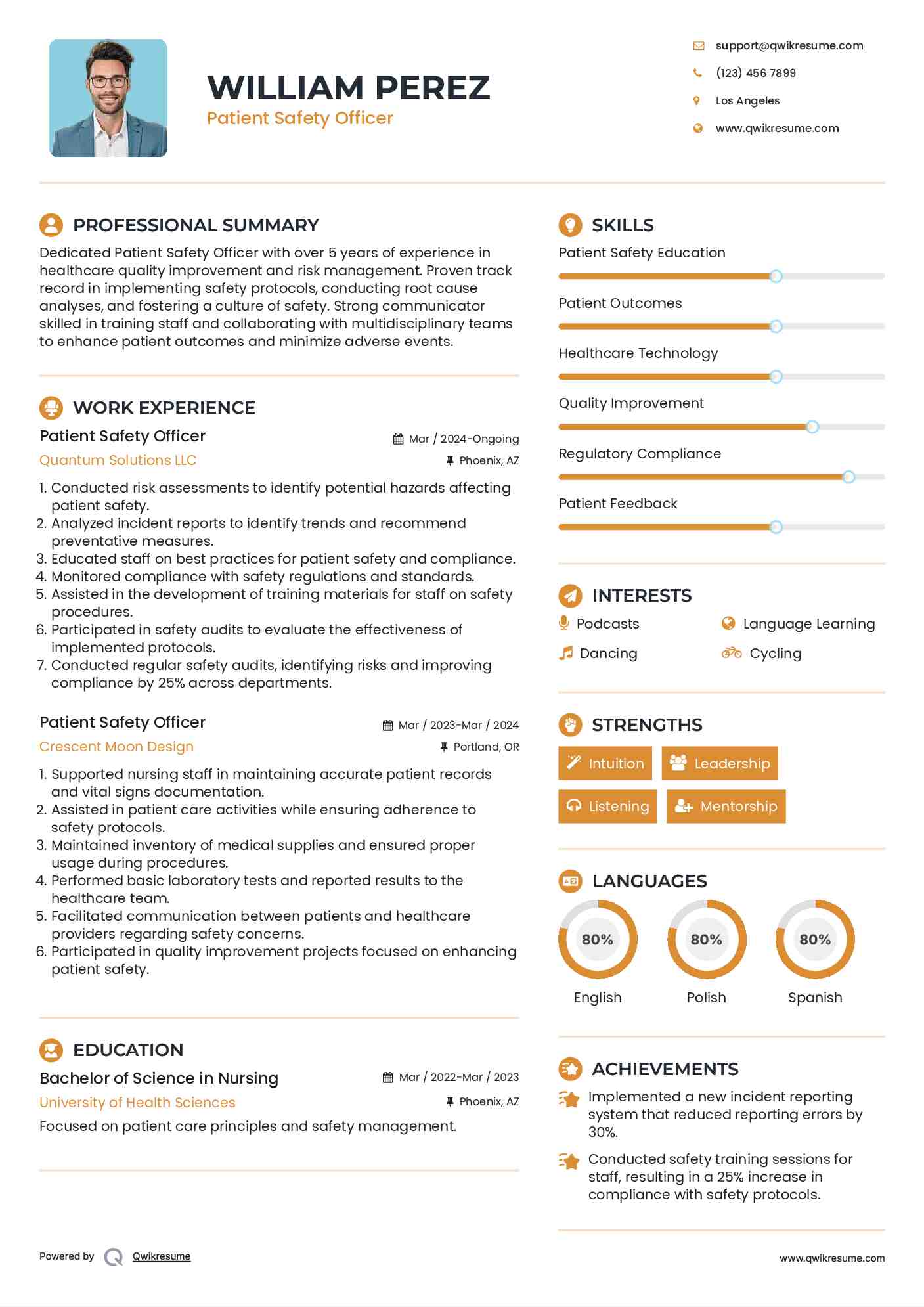 Patient Safety Officer Resume Template