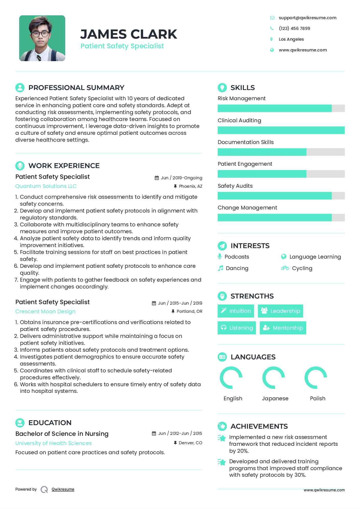 Patient Safety Specialist Resume Format