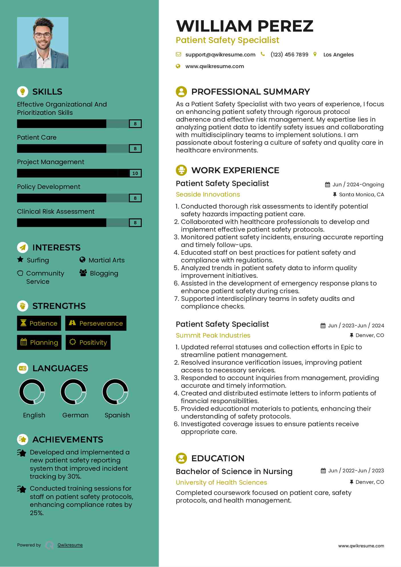 Patient Safety Specialist Resume Model