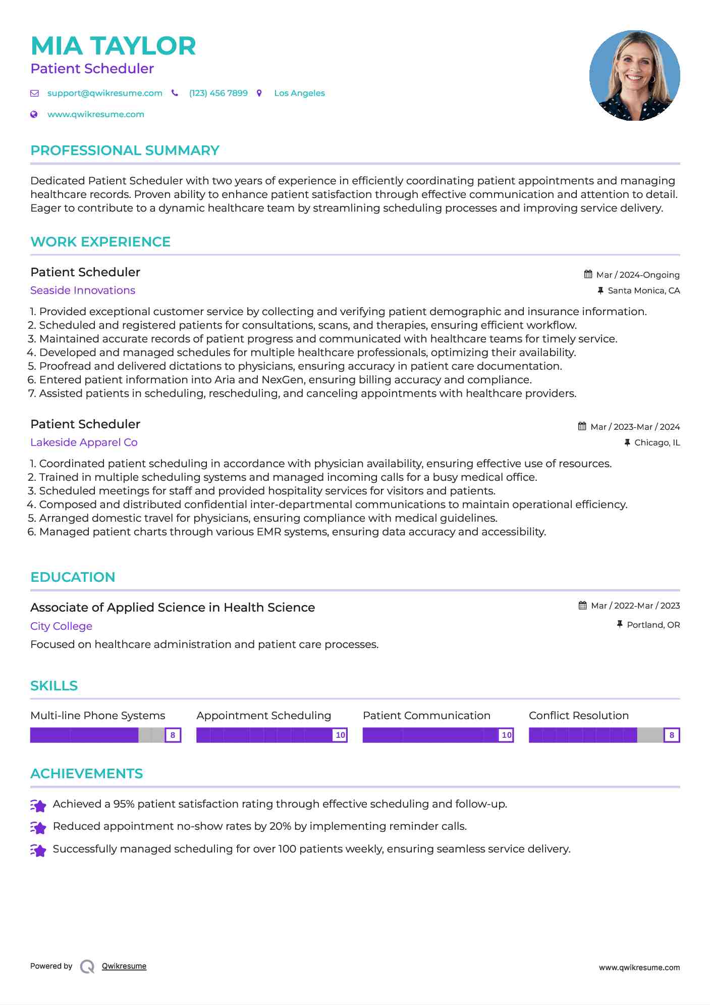 Patient Scheduler Resume Template