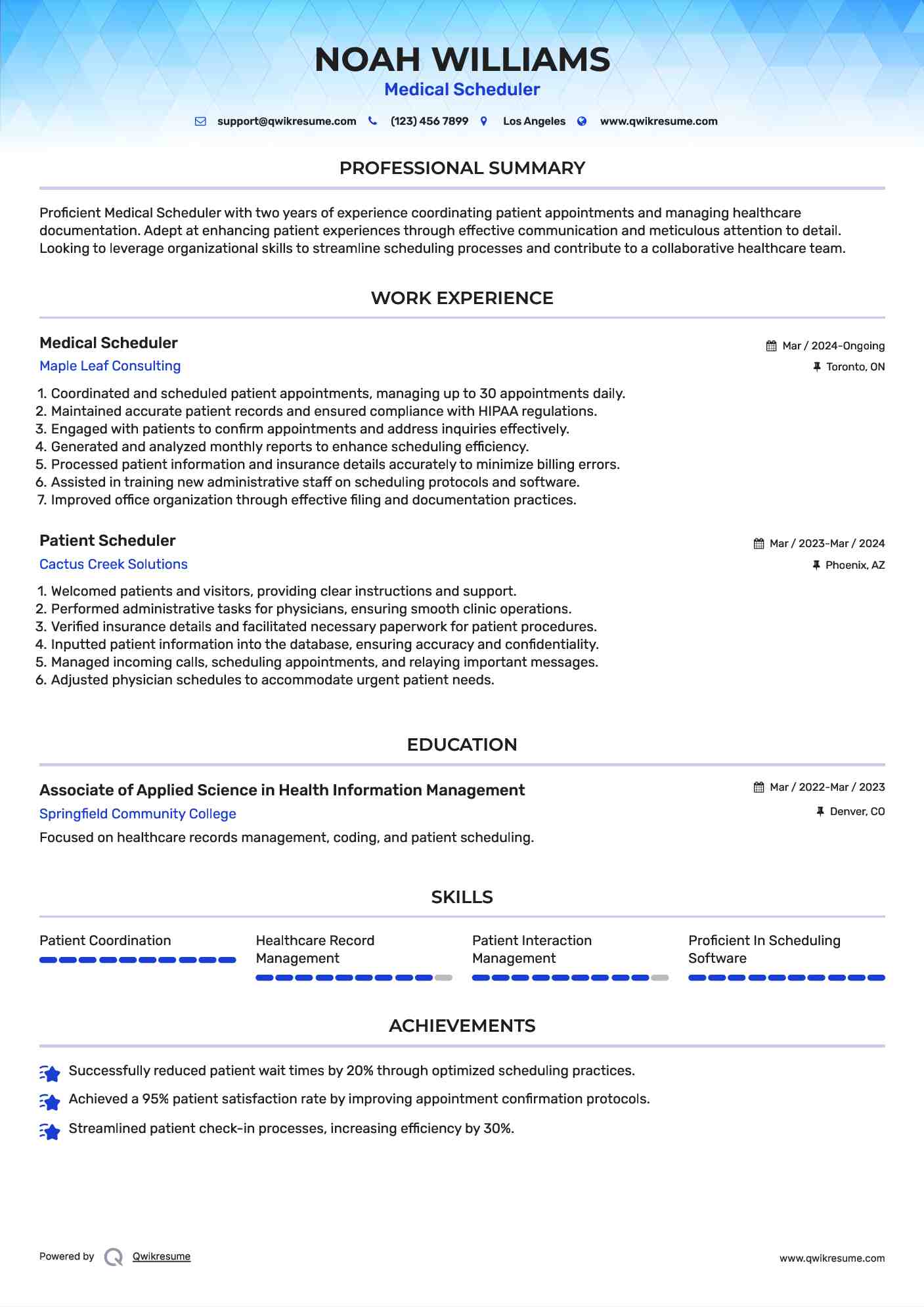 Medical Scheduler Resume Template