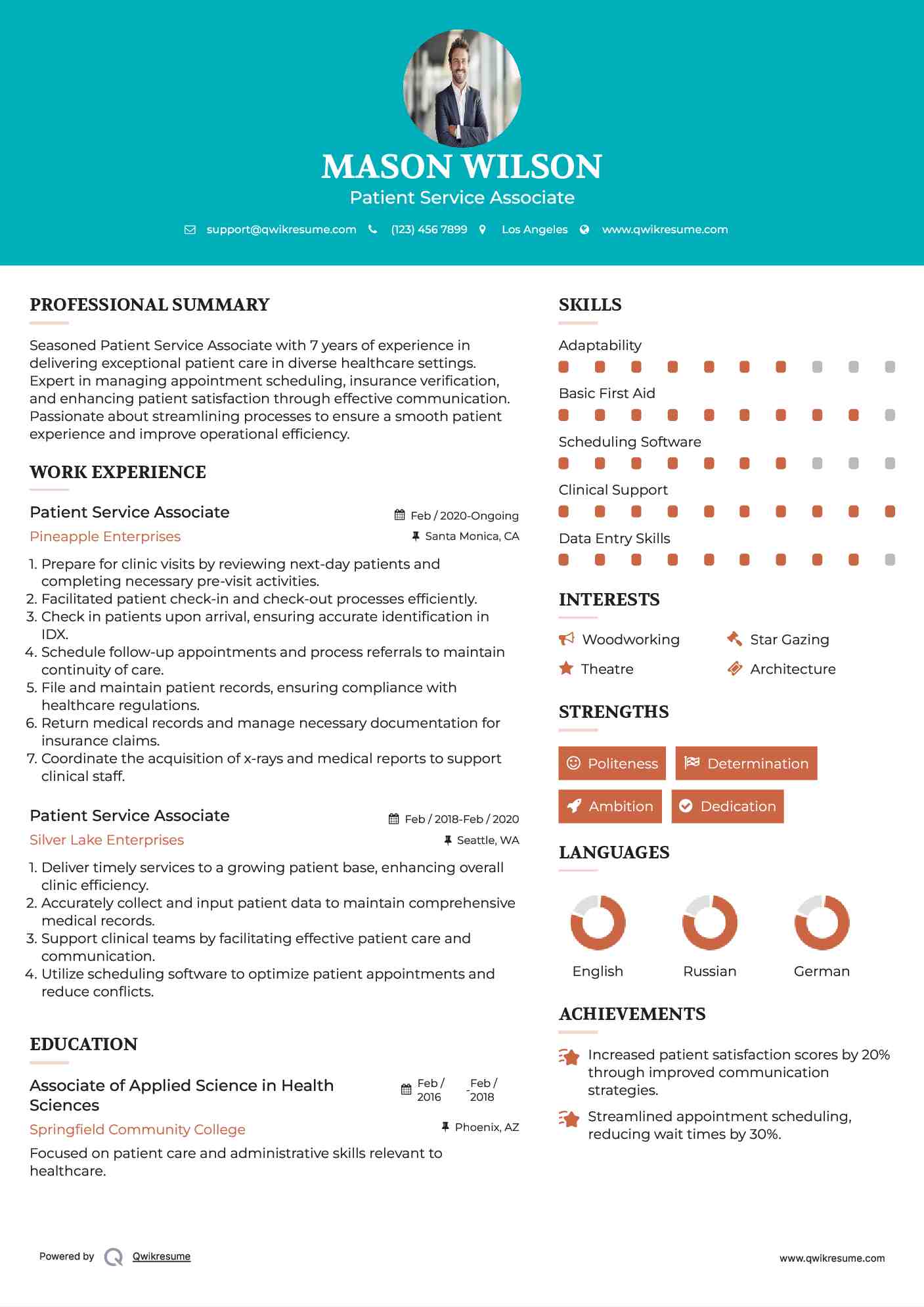 Patient Service Associate Resume Model