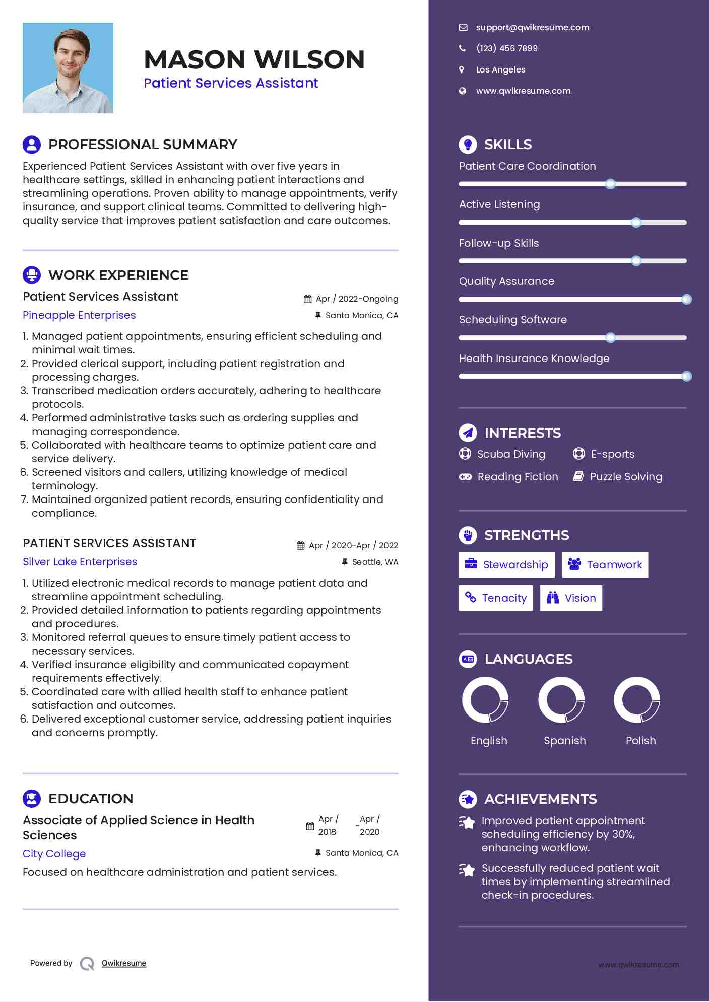 patient services assistant resume samples qwikresume patient services assistant resume
