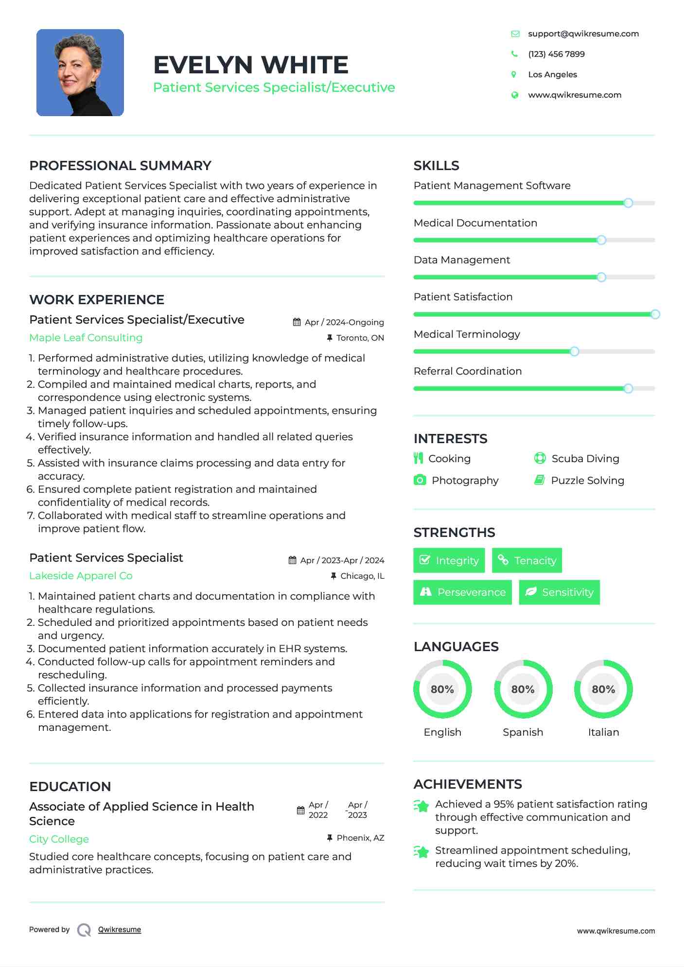 Patient Services Specialist/Executive Resume Model