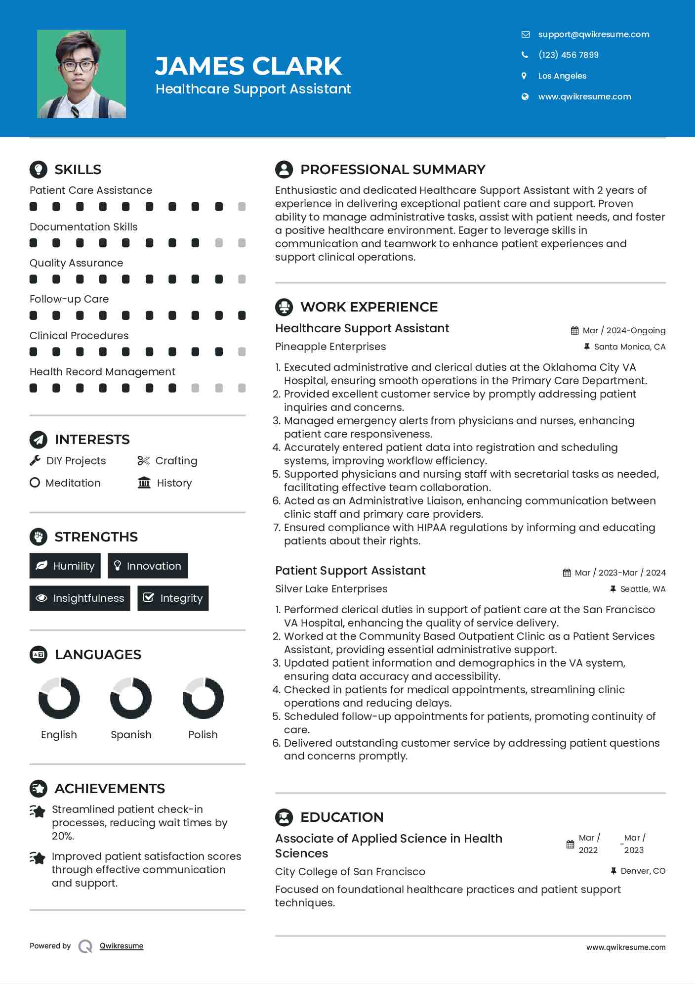 Healthcare Support Assistant Resume Sample