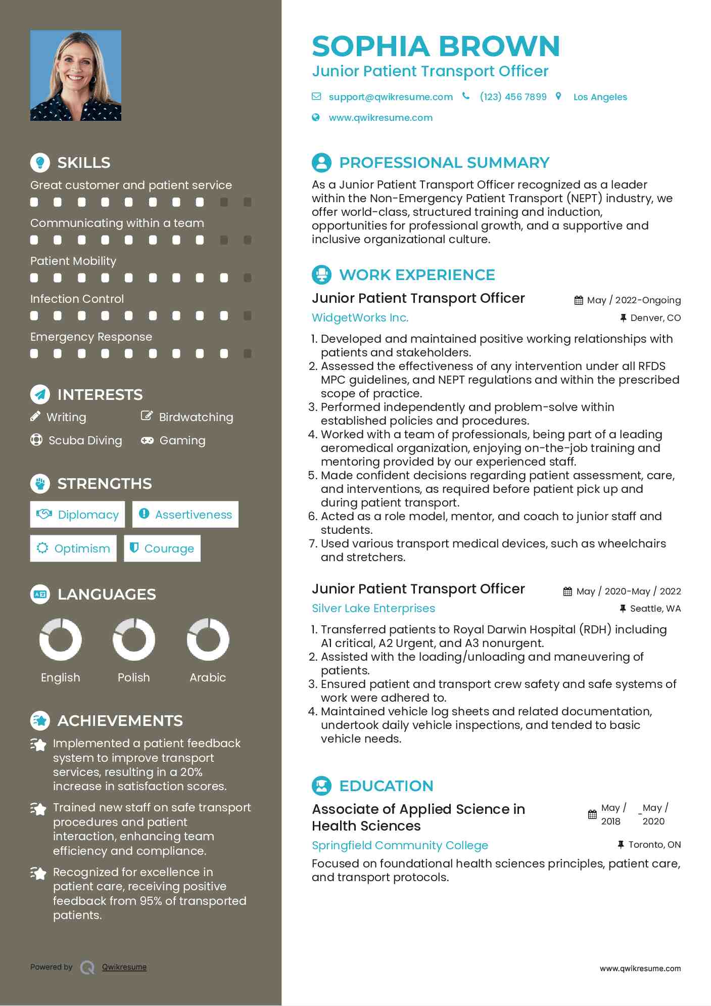 Junior Patient Transport Officer Resume Model