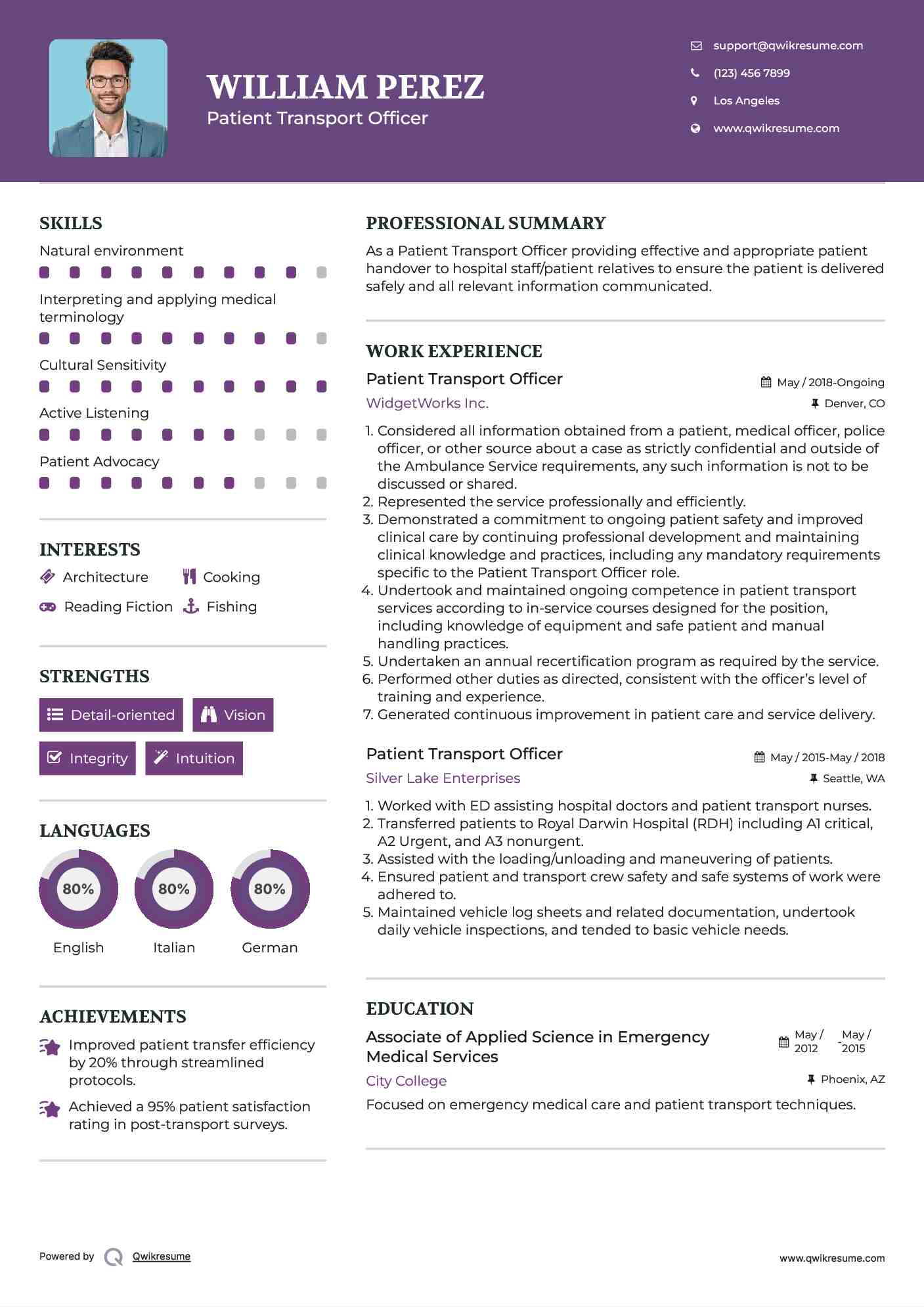 Patient Transport Officer Resume Format