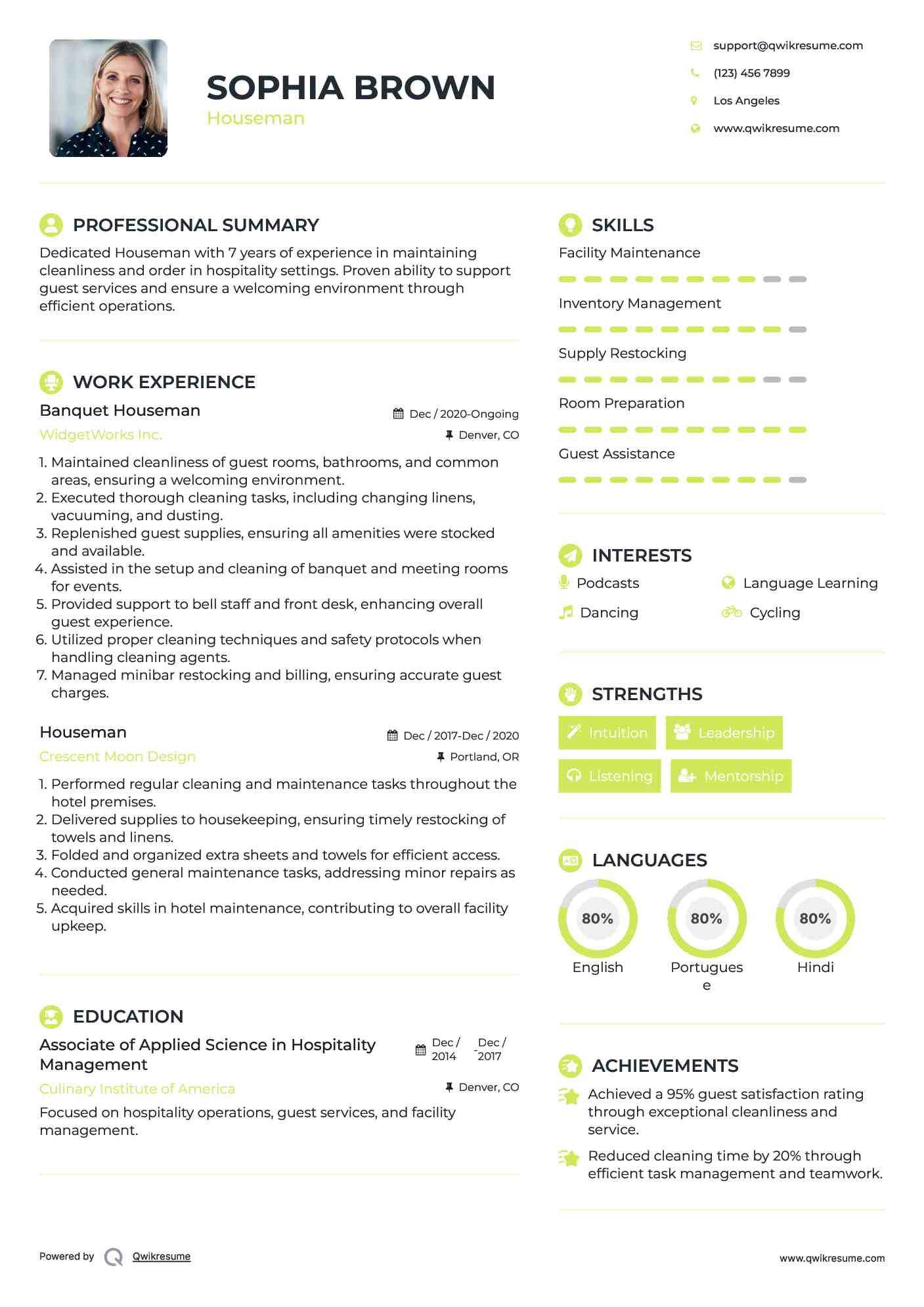 Banquet Houseman Resume Template