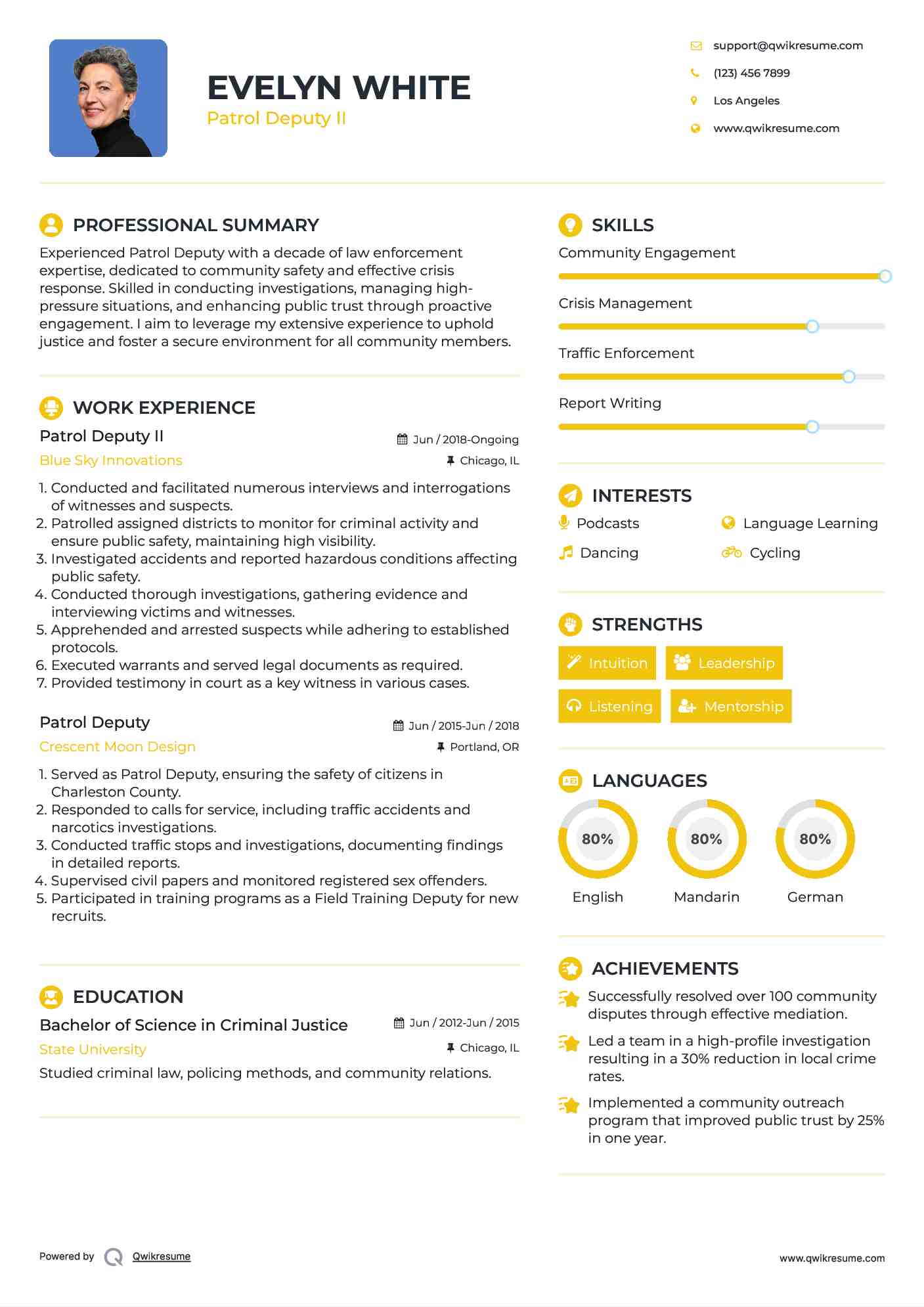 Patrol Deputy II Resume Example