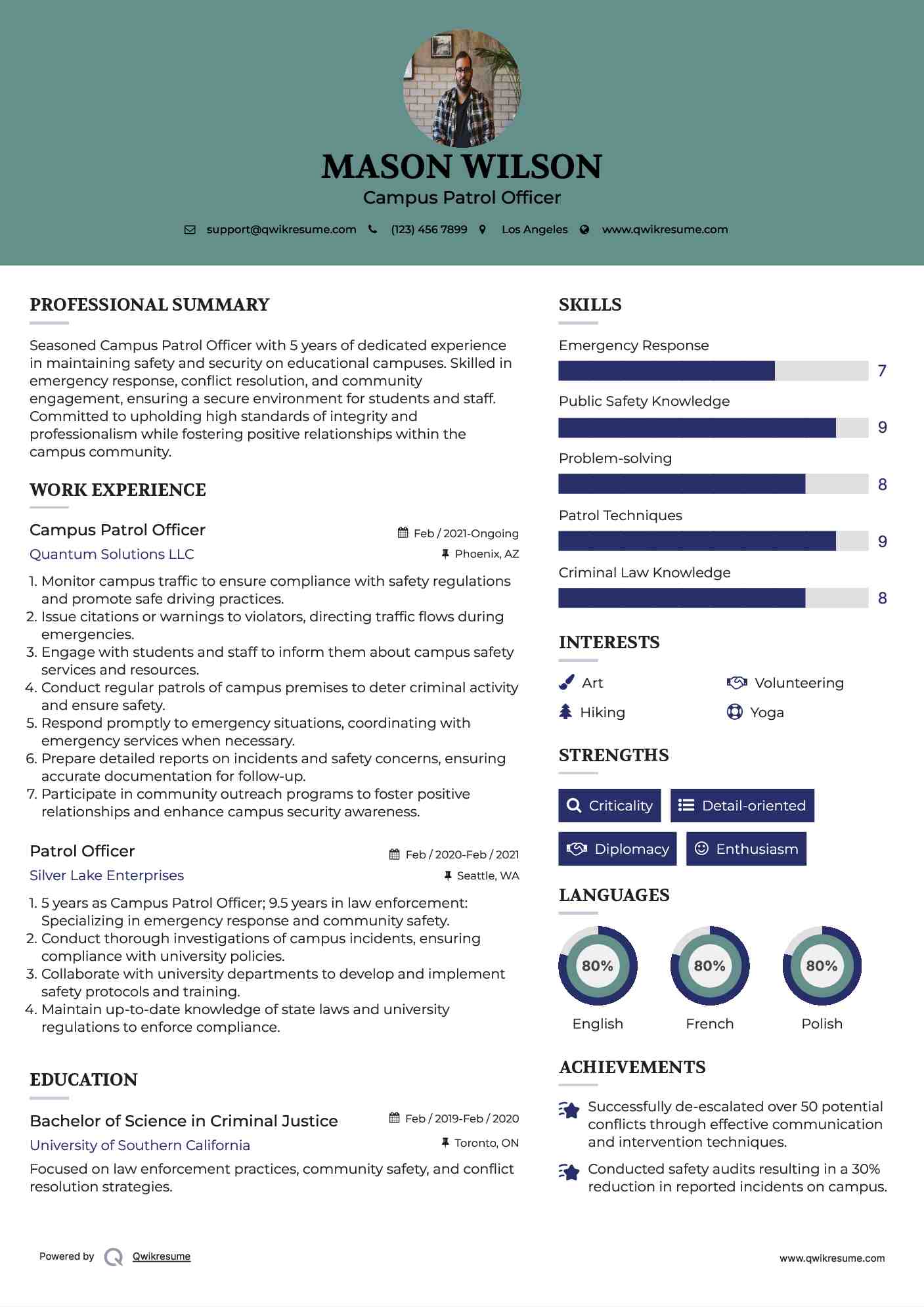 Campus Patrol Officer Resume Template